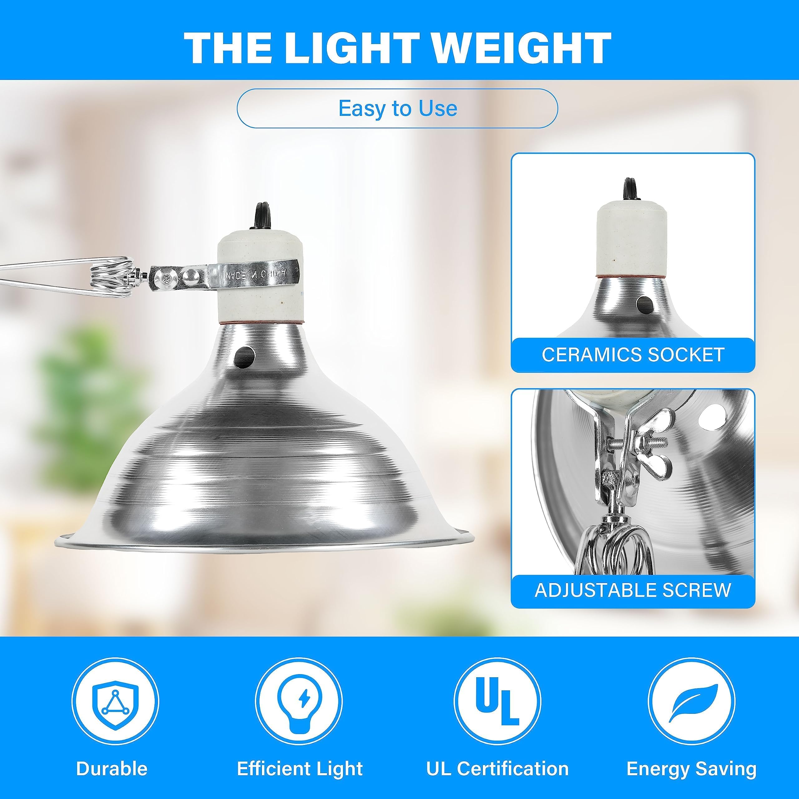 Simple Deluxe 150W Ceramic Reptile Heat Lamp Bulb & 150W Clamp Light with 8.5" Aluminum Reflector Combo for Amphibian Pets, Silver 2024 Version - image 7