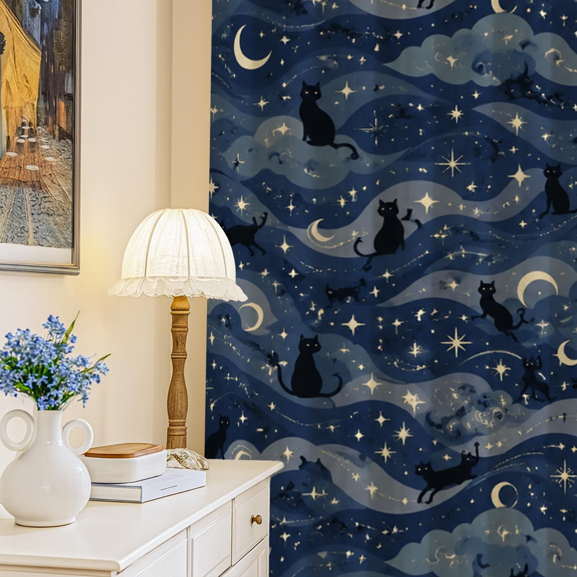 Rideaux occultants lune et nuages pour décorer un salon cocooning