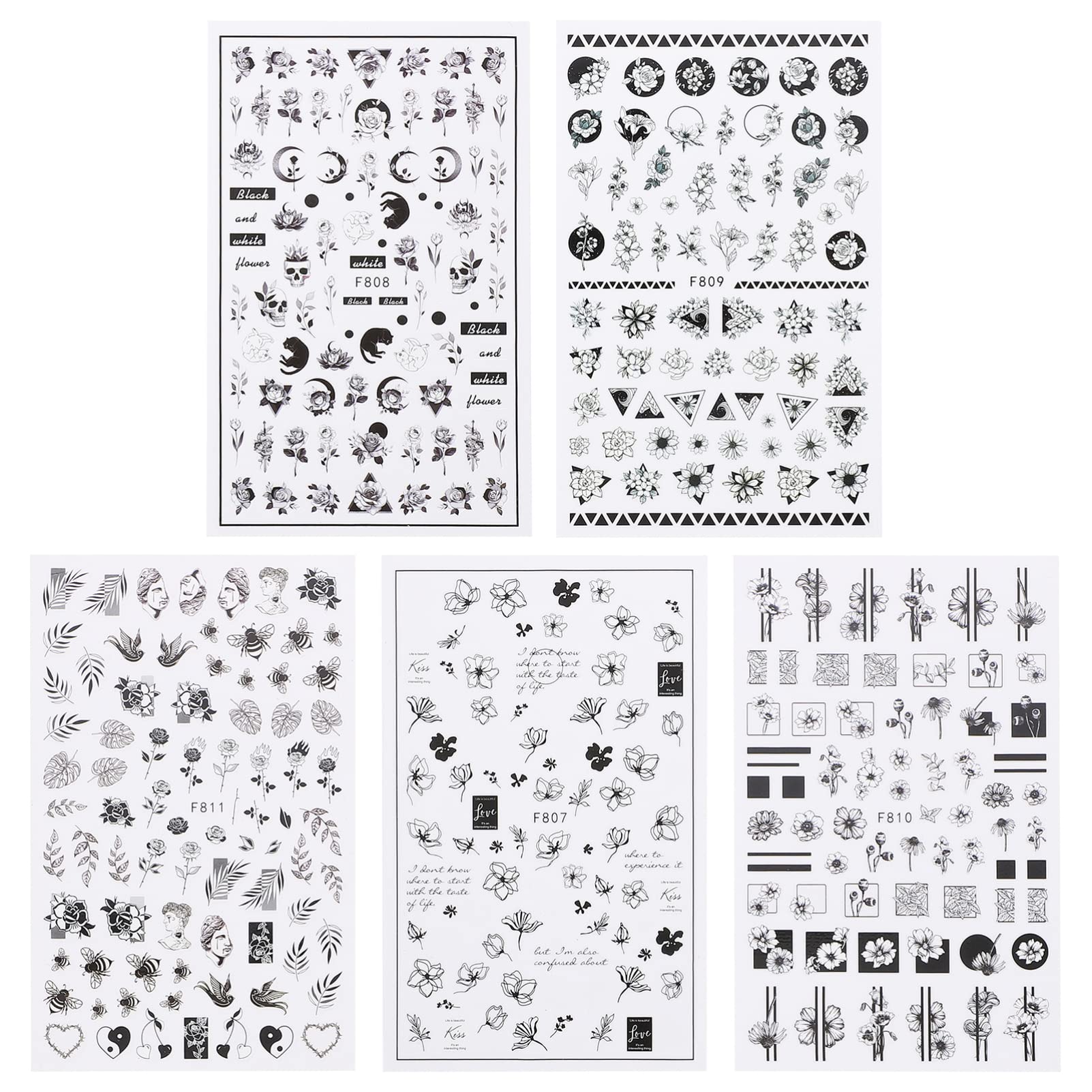 FRCOLOR 50fogli Adesivi Unghie e Stickers Per Nail Facile Applicazione Set Decorazioni Per Unghie e Ragazze