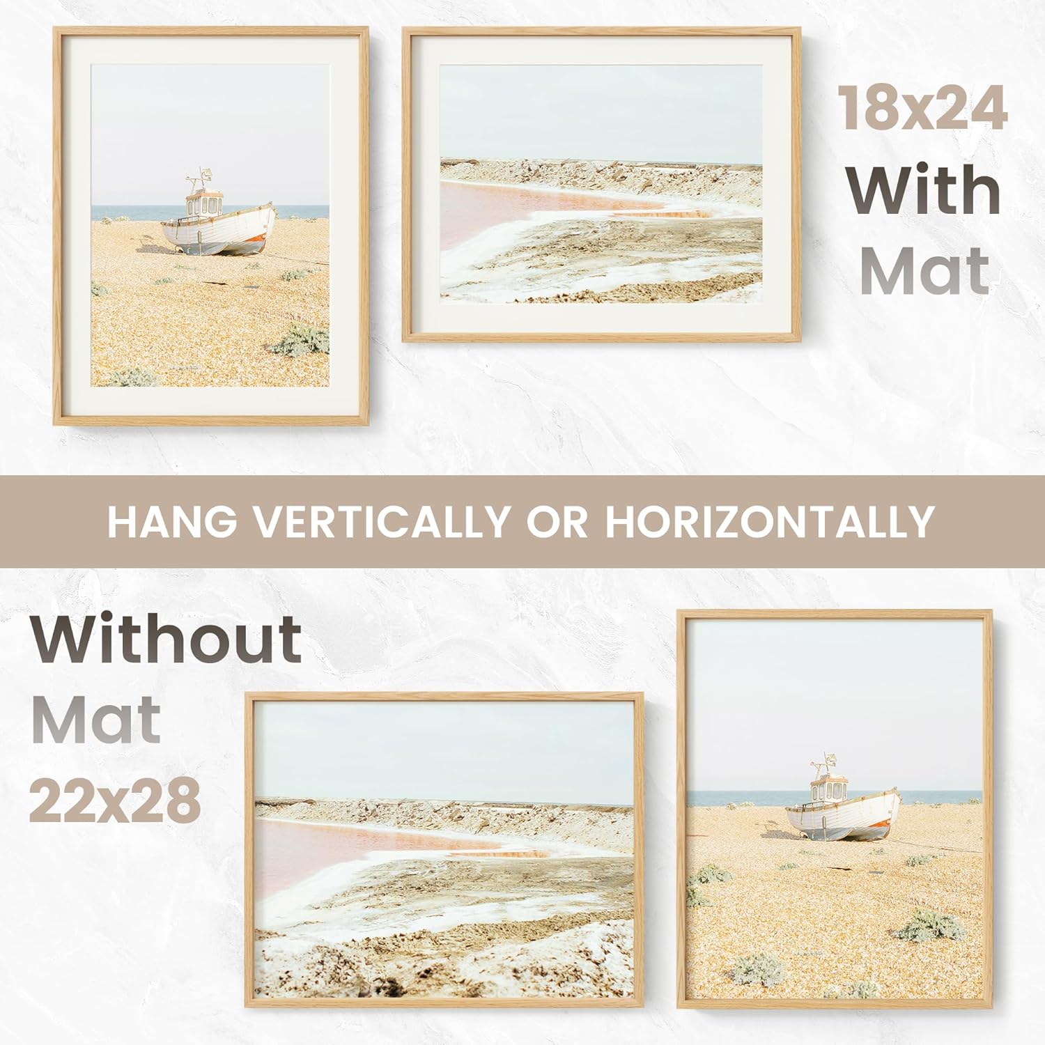 22x28 Poster Frame, USA-Sourced Natural Oak Wood Picture Collage Frame with HD Tempered Glass, 22 x 28 Wooden Photo Frame Matted to 18x24, Vertical & Horizontal Wall Hanging Display