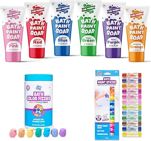 Tub Works Tabletas de color de baño y pintura de baño para niños  No tóxico  Tabletas de color de baño gaseosas (150 unidades), jabón de pintura