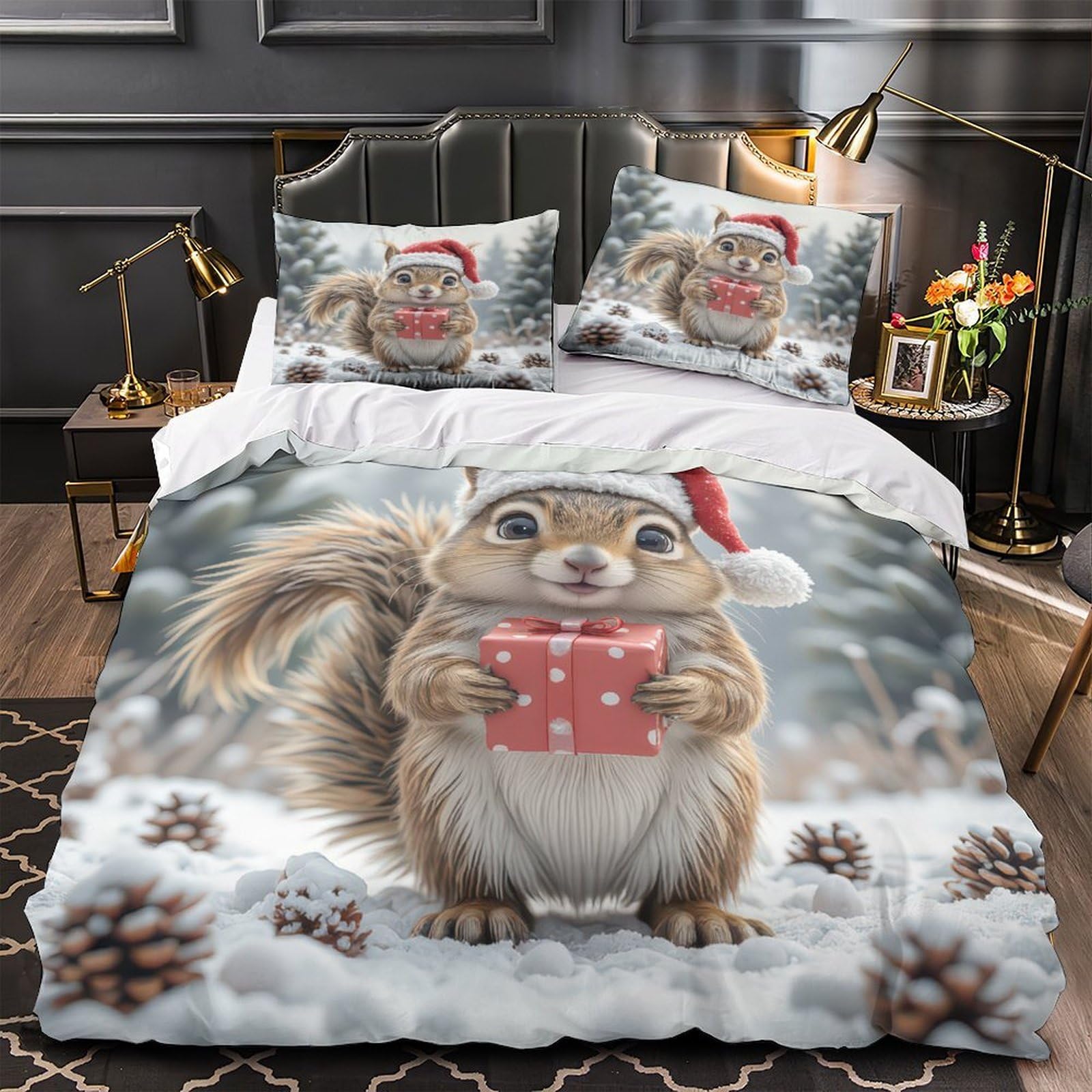 Housse de couette écureuil 3D microfibre pour un lit King sans pli et agréable au toucher