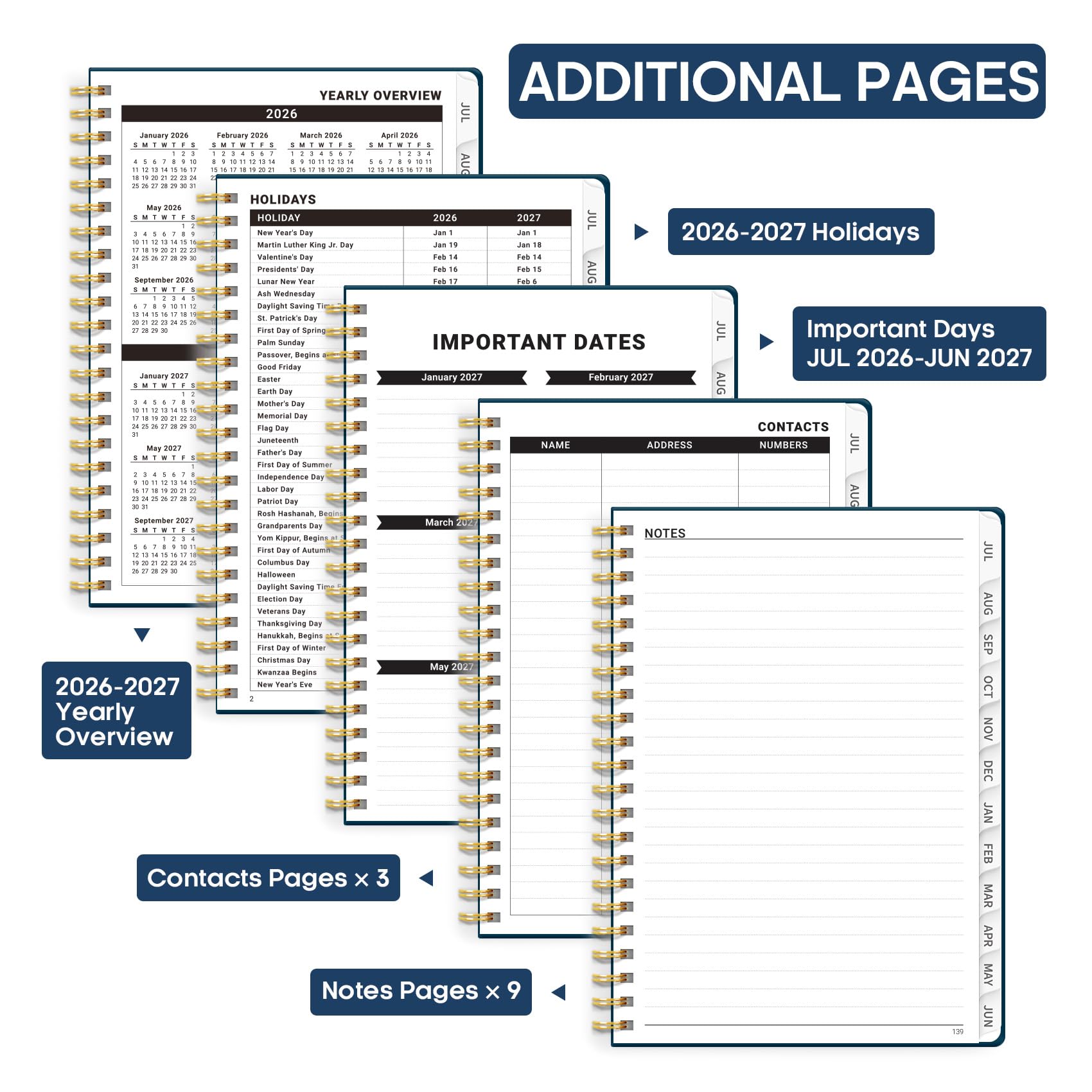 Agenda académique 2026-2027, 21,6 x 27,9 cm, calendrier hebdomadaire et mensuel, juillet 2026 à juin 2027, grand organiseur à couverture rigide avec onglets, parfait pour les enseignants, les