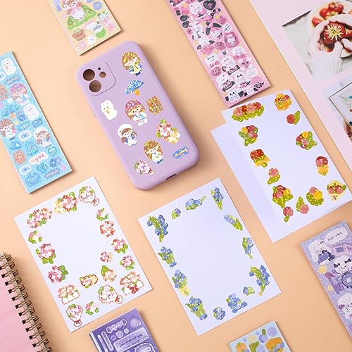 Miniatura 2 de HINZIC 40 hojas de calcomanías kawaii coreanas Deco autoadhesivas de oso, conejo, tigre, gato, calcomanías Kpop para tarjetas fotográficas,