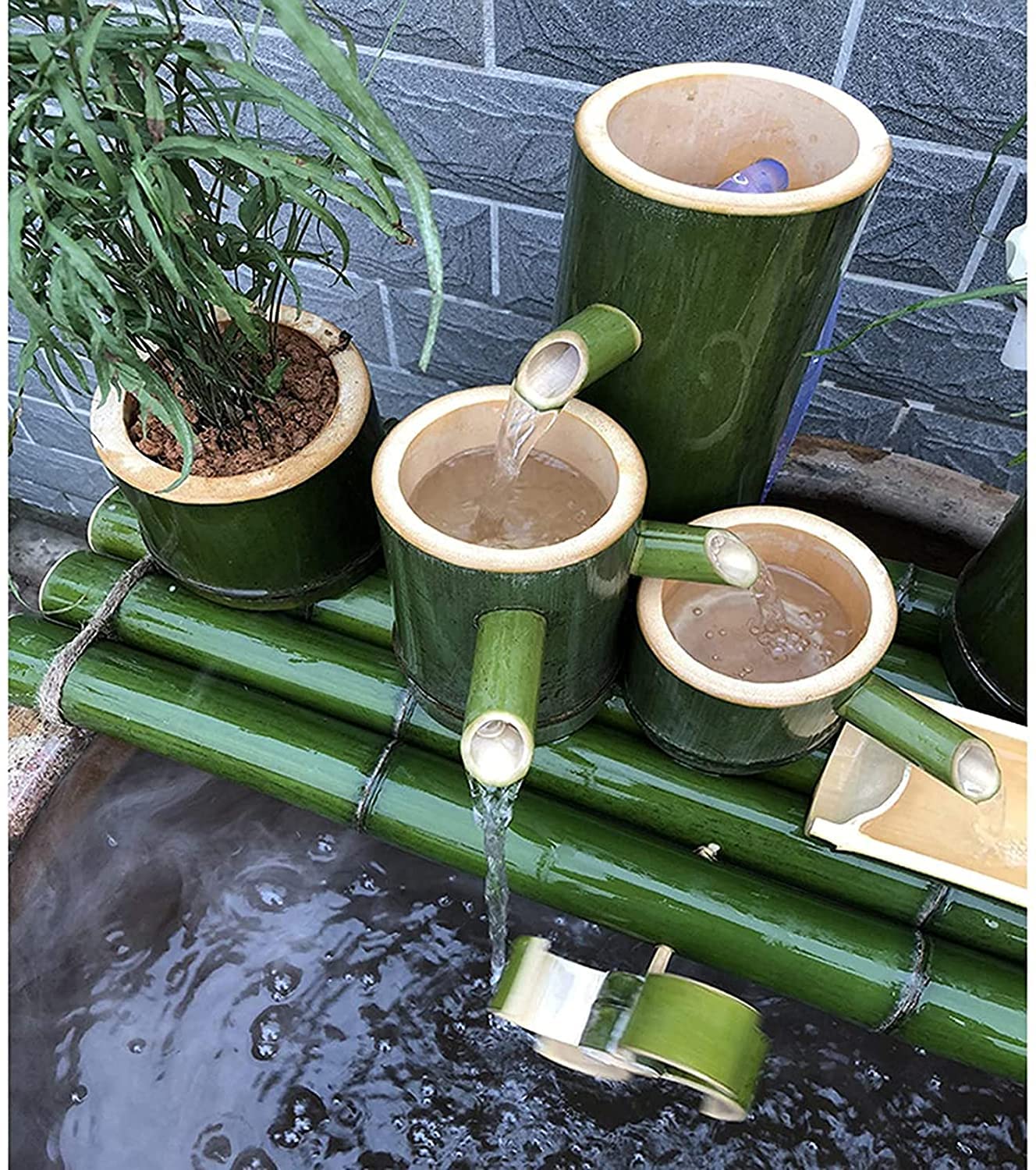 Fontana da Giardino, Fontana da Terrazza, Decorazioni in bambù per Interni/Esterni, Decorazioni per La Circolazione dell'Acqua Nell'Acquario, Ornamenti per Fontane da Gia(35CM)