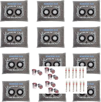 Tire Balancing Beads 16oz, Case of 12 16oz Bags, 192oz Total Wheel Balance Beads for Semi Truck, Off-Road Vehicles, Checkered Flag Tire Beads Include 12 Caps and Filtered Valve Cores