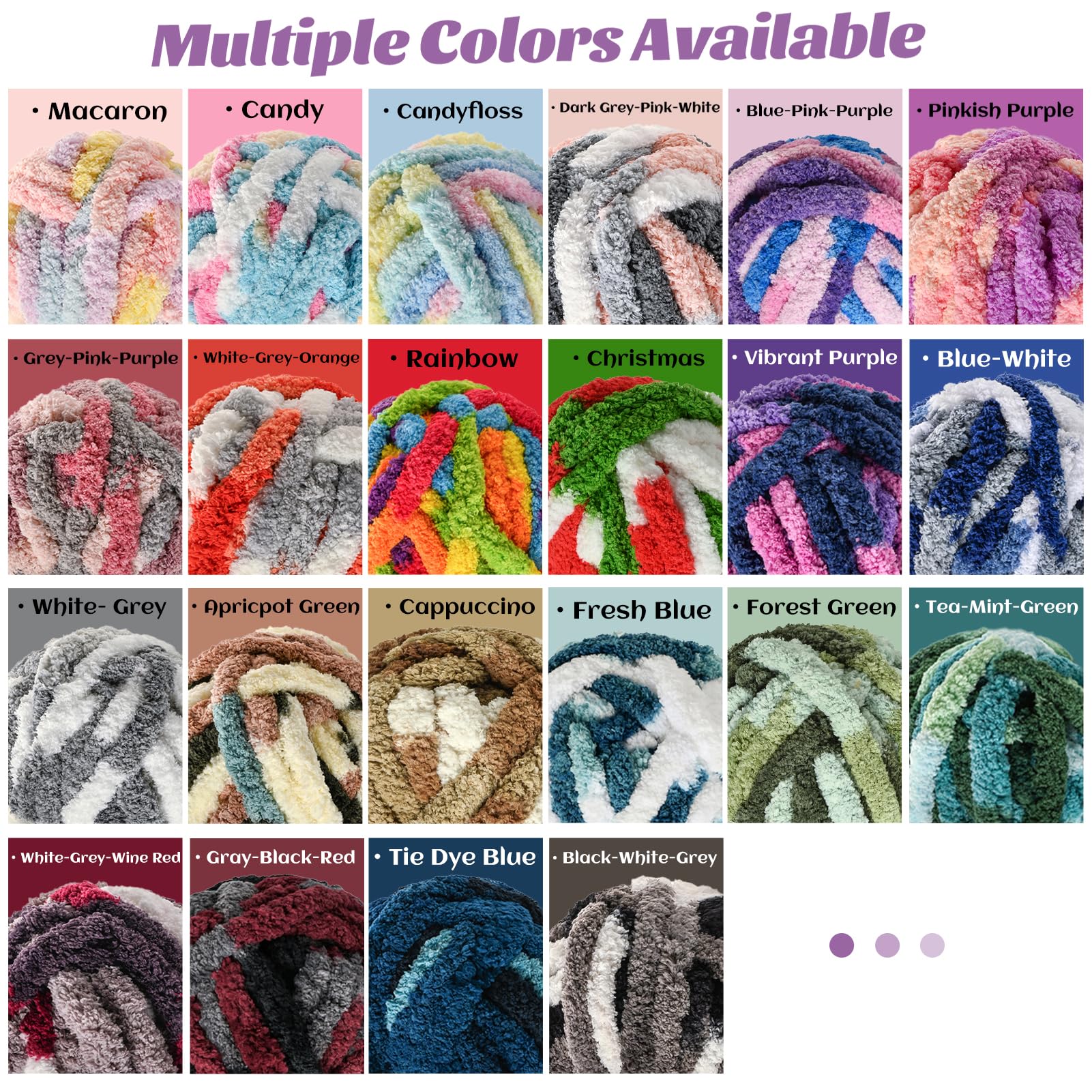 Confezione da 10 gomitoli di filato di ciniglia grosso e soffice per uncinetto, per lavori a maglia a mano, 227,4 m, filato super voluminoso variegato per coperte per bambini (blu-bianco)