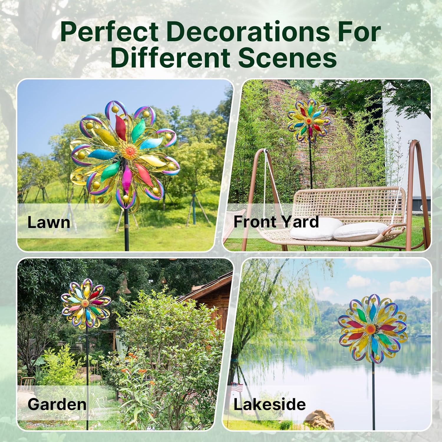 Wind Spinners Outdoor, 84" Large Metal Kinetic Wind Sculptures for Garden, Colorful Yard Art with 2 Piece Welcome Flag Decoration