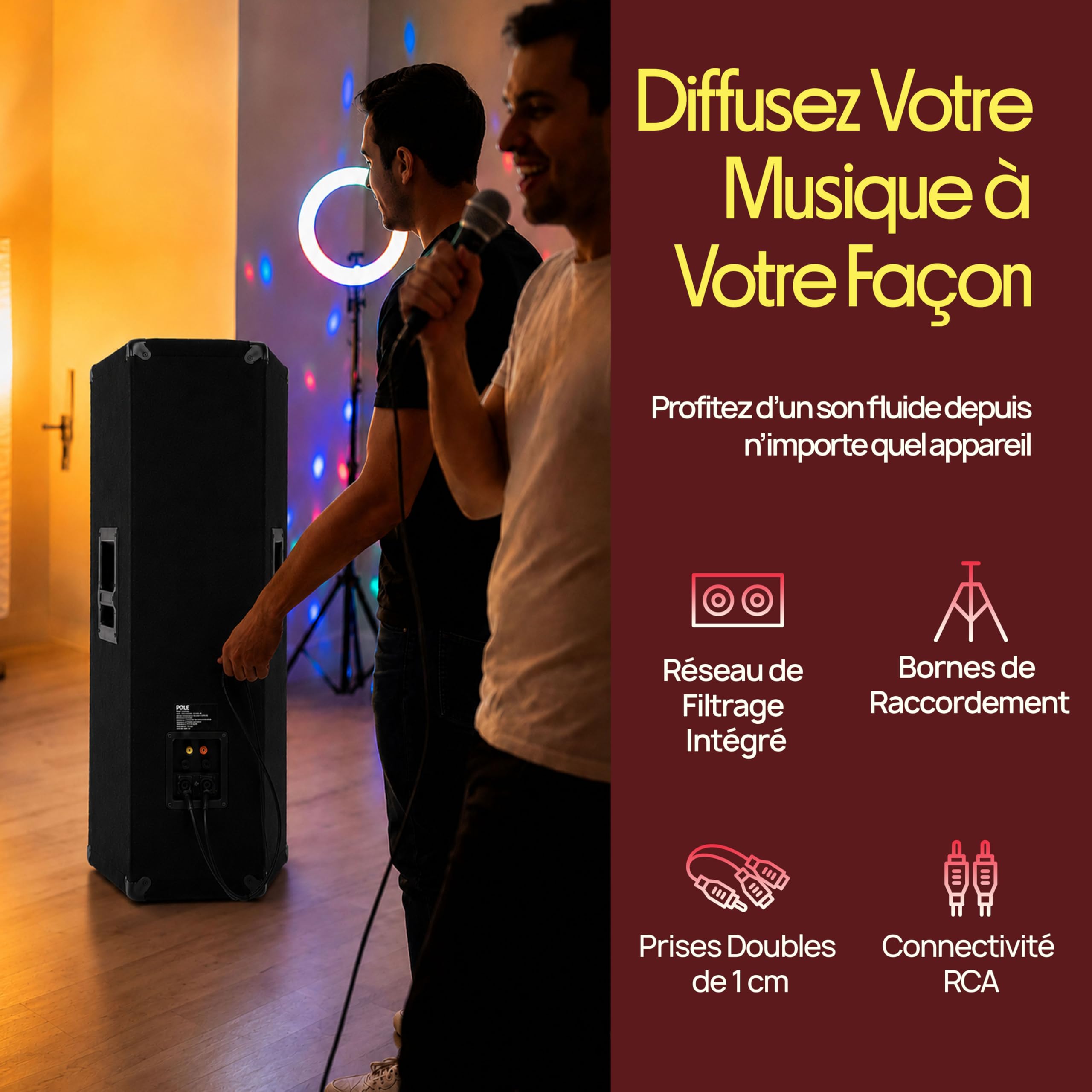 Pyle Système de Haut-Parleur PA Portable 1600 W – Enceinte Sonorisation Extérieure avec 2 x 30 cm Woofers, Tweeters Piezo 8,6 cm, Haut-Parleur Médium Super Horn 13 x 30 cm, Crossover Intégré