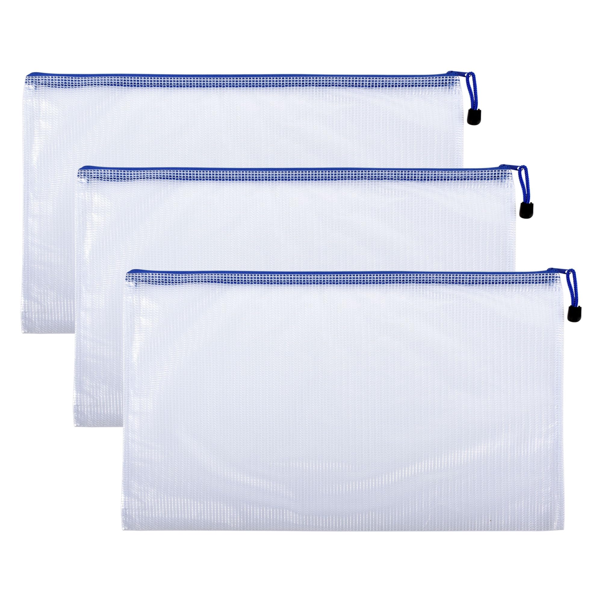 Skweawert 3 Pcs 13.39" x 9.45" A4 Sizes Mesh Zipper Pouch Bags, Mesh Bags with Zipper，Waterproof Clear Document Pouch for Organization Puzzles Travel, Office, Classroom Organization, A4 White — image 1