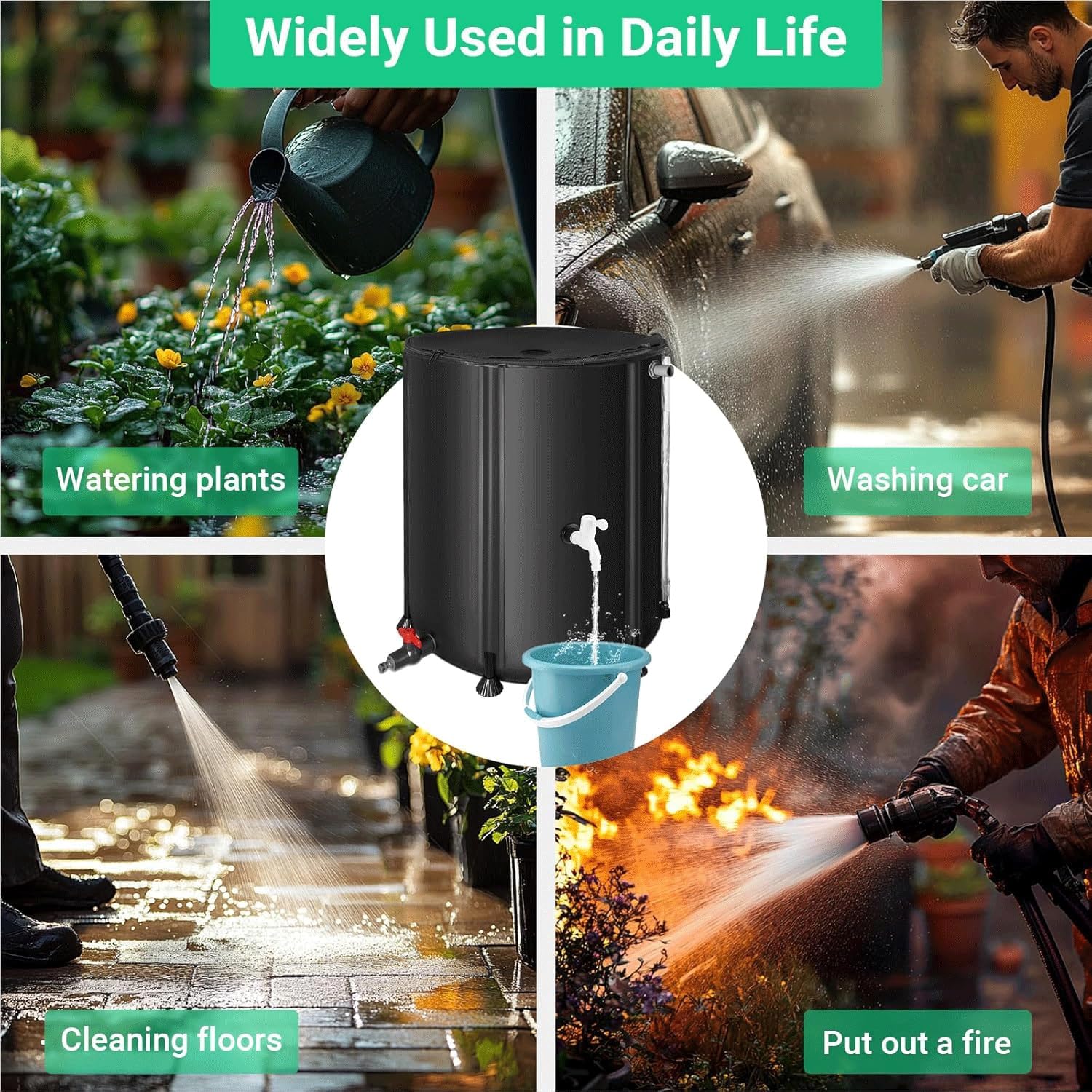 Barril De Lluvia Plegable, Sistema De Recolección De Agua De Lluvia De Canaletas De PVC, Sistema Portátil De Recolección De Agua De Lluvia, Tanque Colector De Agua(160L)