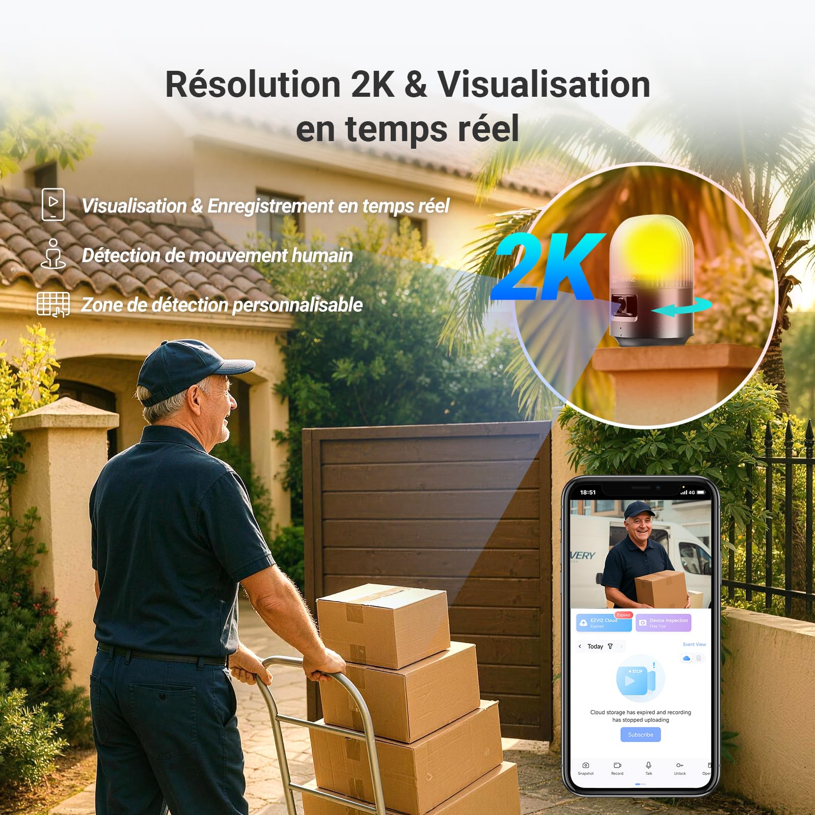 EZVIZ Moteur Portail Coulissant 600 kg,Ouvre Portail Auto HG2 600 Pro | Vantaux Max 8m, Caméra 2K d'Alarme,Détection d'Obstacles,Batterie de Secours,Télécommandes&Contrôle APP, Facile à Installer