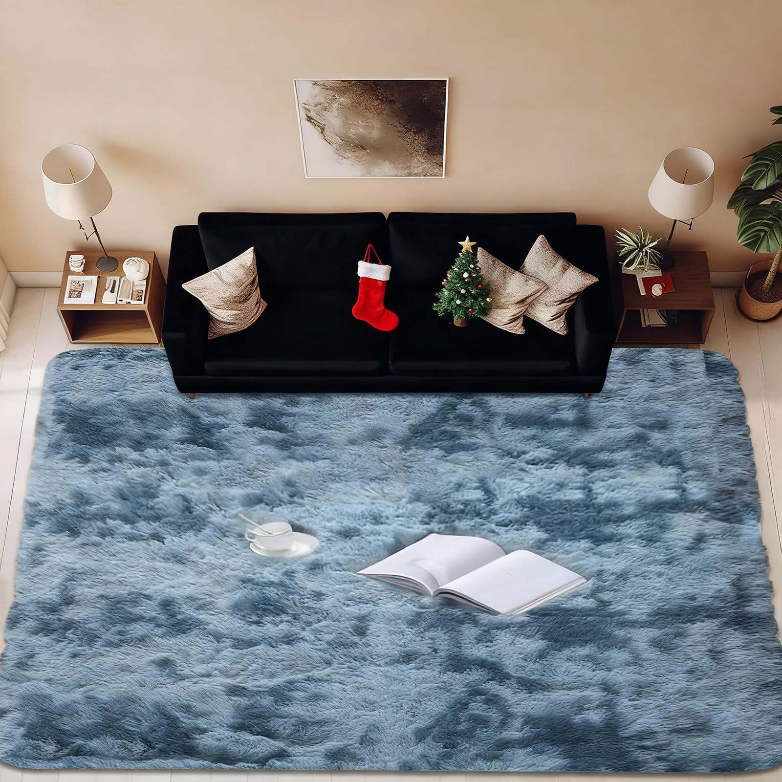 Tapis salon shaggy sans perte de poils et lavable 310x350cm avec fond antidérapant