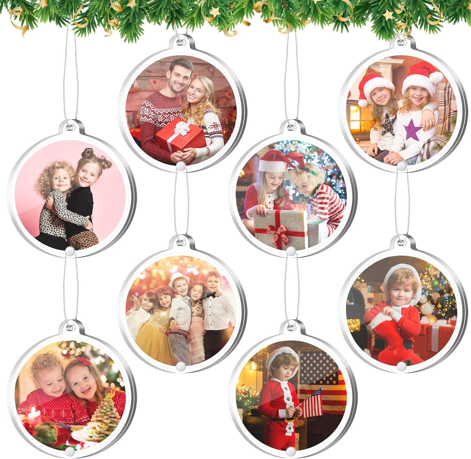 8 Pieces Christmas Photo Ornaments Hanging Picture Frame