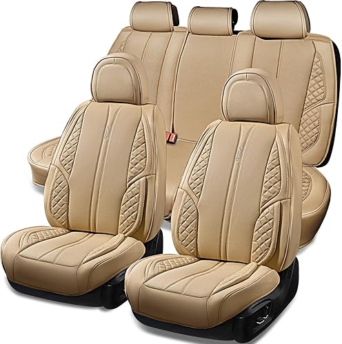 CAR PASS Juego completo de fundas de cuero de napa para asiento de automóvil, protector impermeable y duradero, ajuste universal para sedán, SUV,