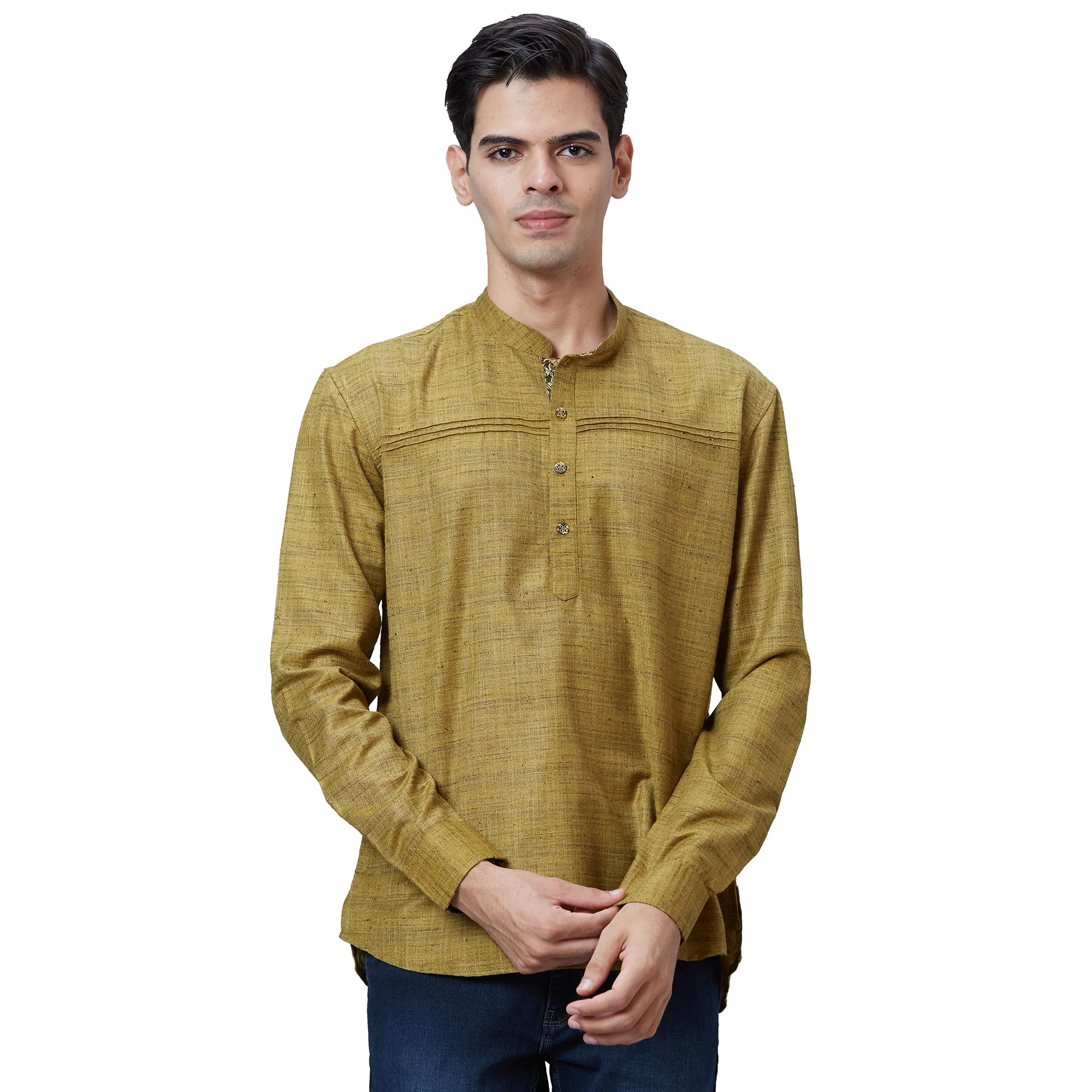 Men Regular Fit Solid Pattern Solid Pure Cotton Full Sleeve Folded Collar Short Kurta-image-22