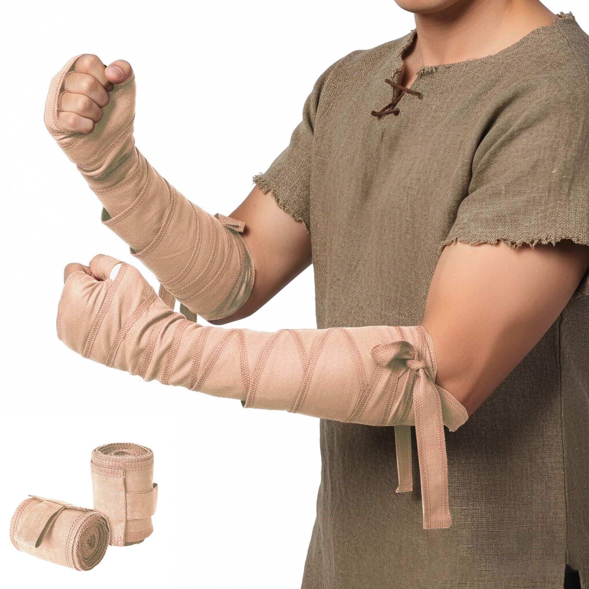 ANDHOM Medieval Hand Wraps Renaissance Bracers LARP, Cosplay, Halloween Costume Accessories, Historical Reenactment Gear (Khaki)