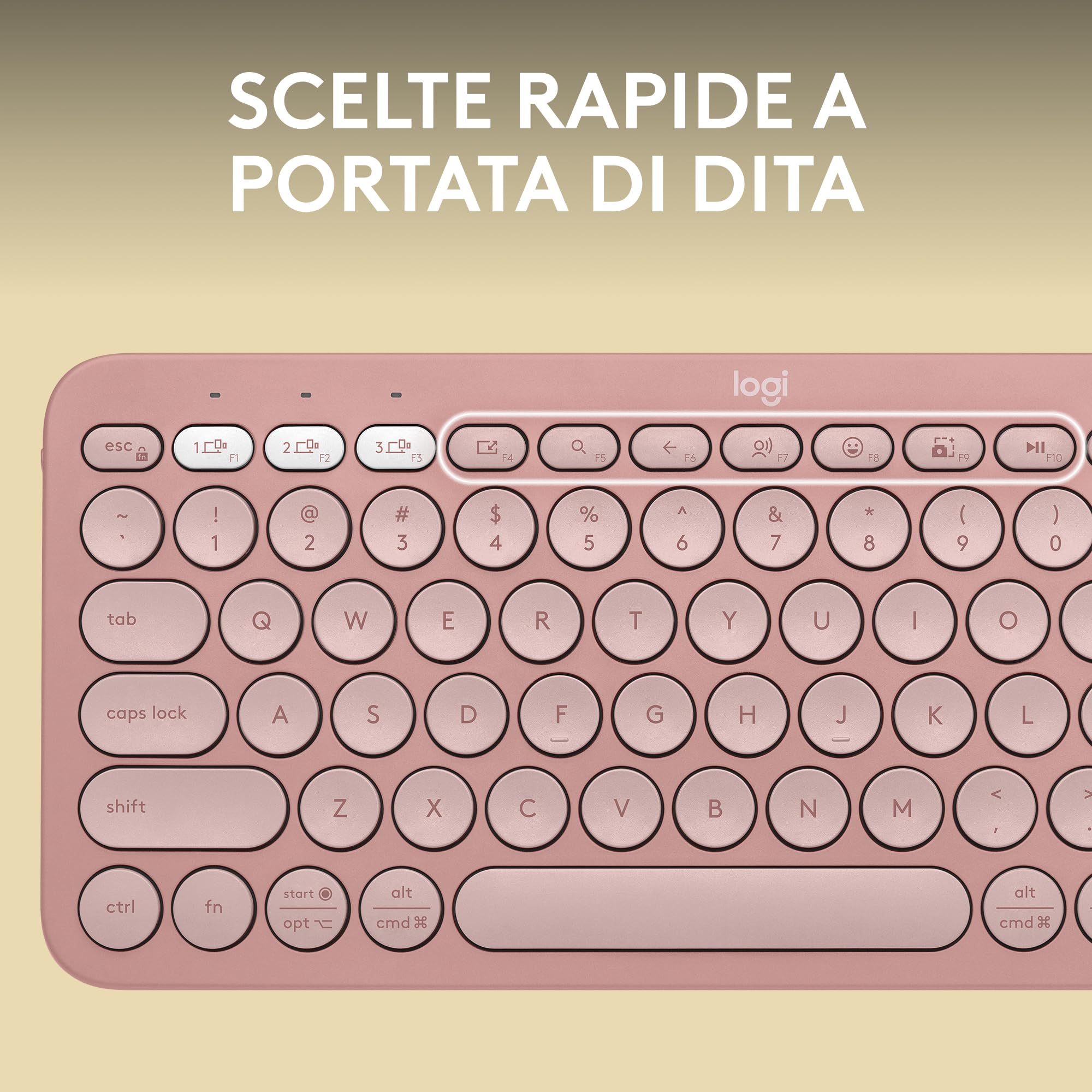 Logitech Pebble Keys 2 K380s, tastiera wireless Bluetooth multidispositivo con tasti di scelta rapida personalizzabili, Easy-Switch, Windows, macOS, iPadOS, Android, ChromeOS, italiano QWERTY, Rosa