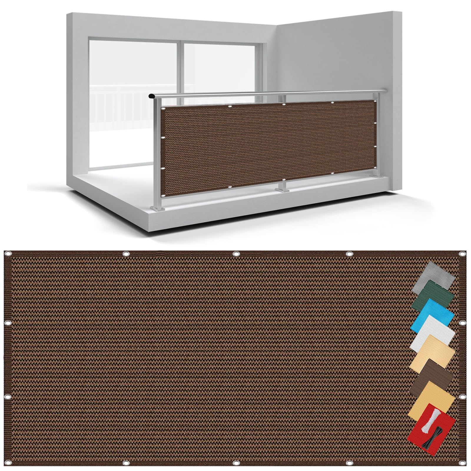 Cache Balcon 75x700 Écran d'Intimité HDPE Toile Occultante Marron Patio