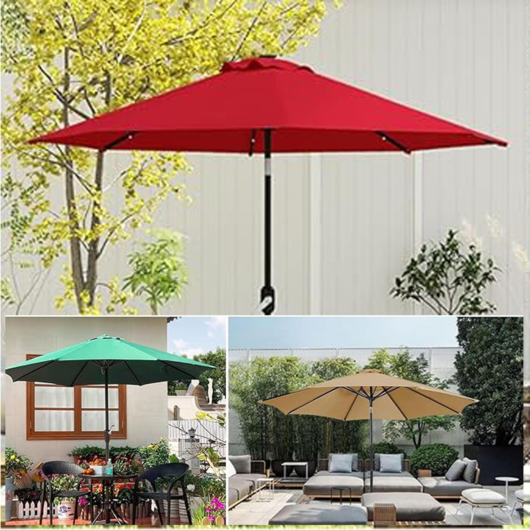 Telo di Ricambio per Ombrellone 6/8 Braccia Mercato e Tavolo Copertura per Ombrellone In Tessuto Di Ricambio, Protezione UV per Cortile Giardino Piscina Nero 3.5 m/ 8 Braccia di lunghezza