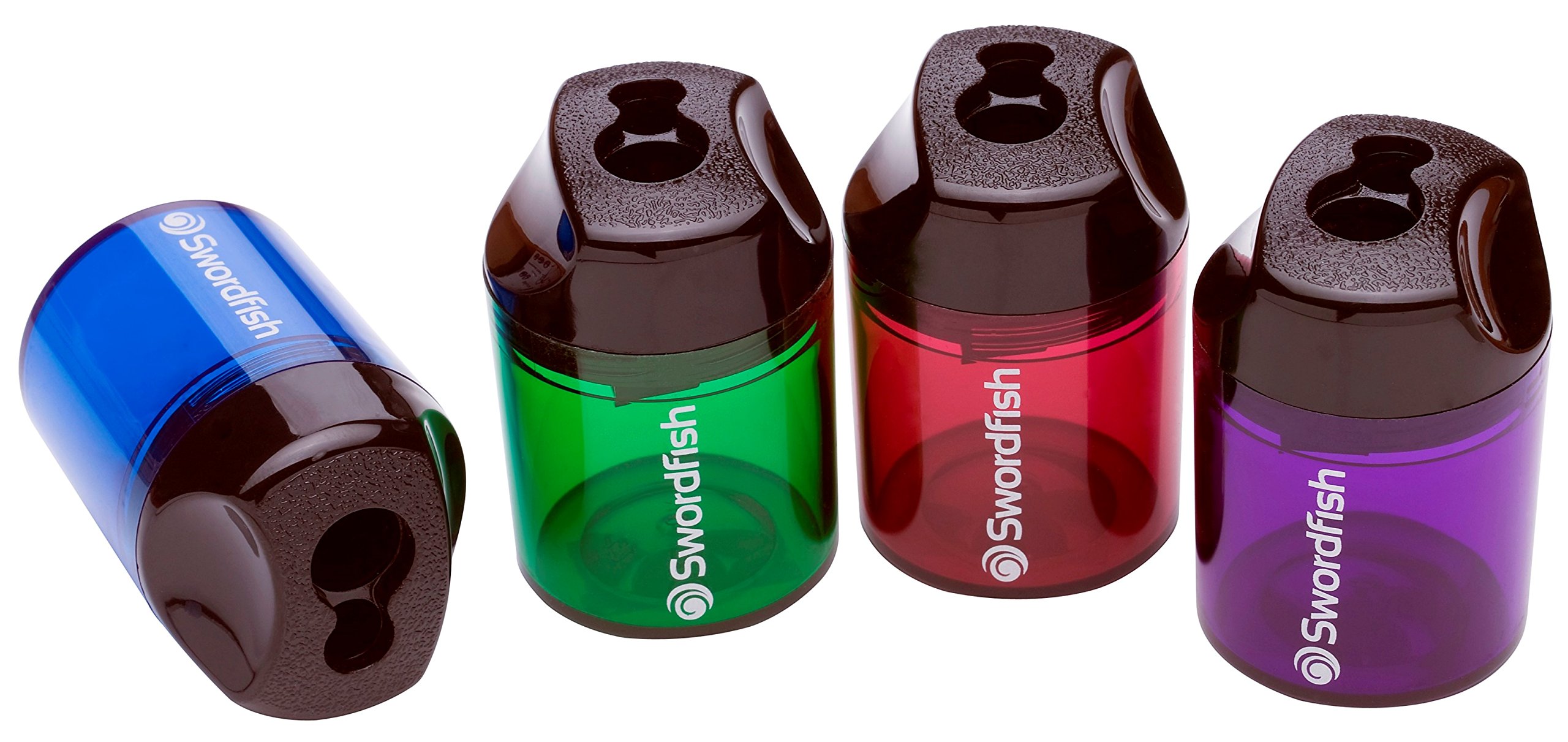 Swordfish 8 mm and 10.5 mm Double Hole Plastic Canister Sharpener - Assorted Colours (Pack of 10)