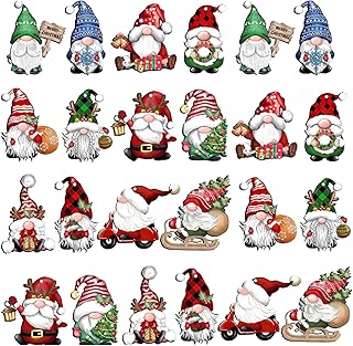 Rumyve 24pcs Vintage Santa Claus Wood Hanging Signs Pendant,Christmas Tree Gnome Hanging Decorations,Mini Santa Doll Craft Xmas Tree Decor Party Supplies(Style A)