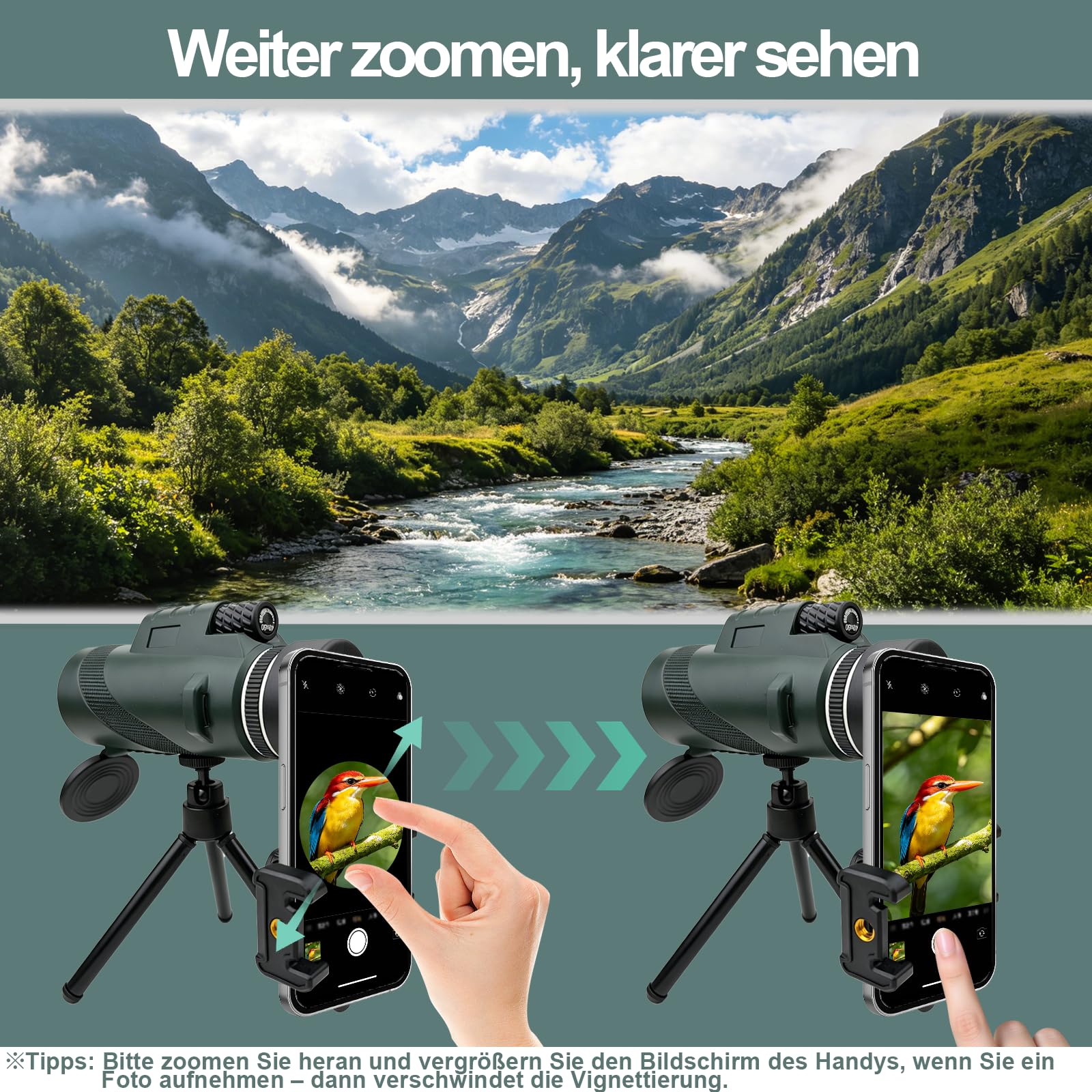 BIBIRE 40x60 Monokular-Fernrohr für Erwachsene, hochvergrößernd