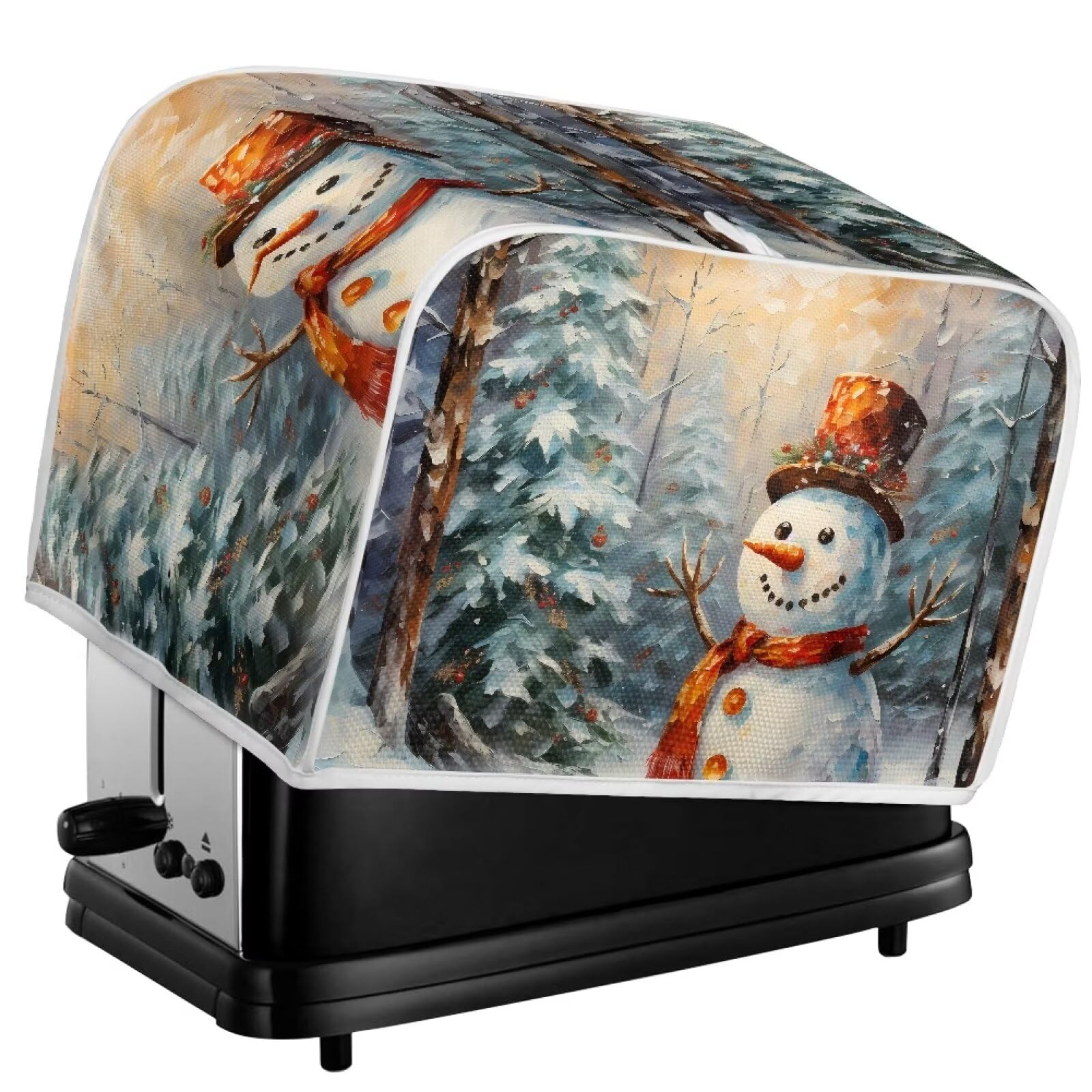 Suhoaziia Christmas Snowman Forest Toaster Cover - Polyester Quilted Dust & Fingerprint Protection Case with Top Handle for 4 Slice Toaster