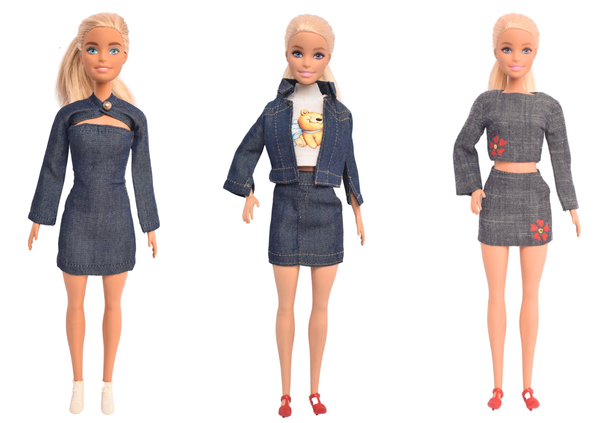 El Figo Doll Clothes, Doll Dresses and Accessories Set / 3 Pc Denim Outfits with Accessories (Tailored Dress for 28 c.m - 31 c.m Tall Toy) 1