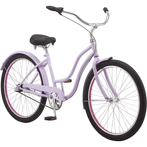 Schwinn Mikko Adult Beach Cruiser Bike, Featuring 17-Inch/Medium Steel Step-Over Frames, 3-Speed Drivetrains, Purple