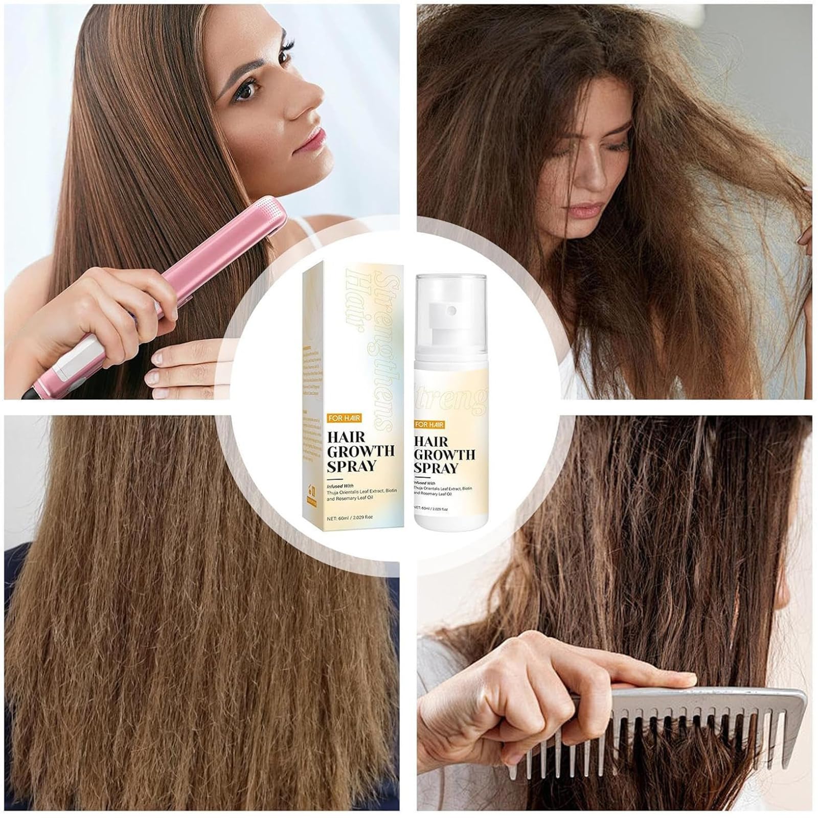 Spray para el crecimiento del cabello con aceite de romero, spray para pérdida total más fuerte, aceite nutritivo para el cuero cabelludo, suero espesante natural para cabello seco dañado (2pcs)