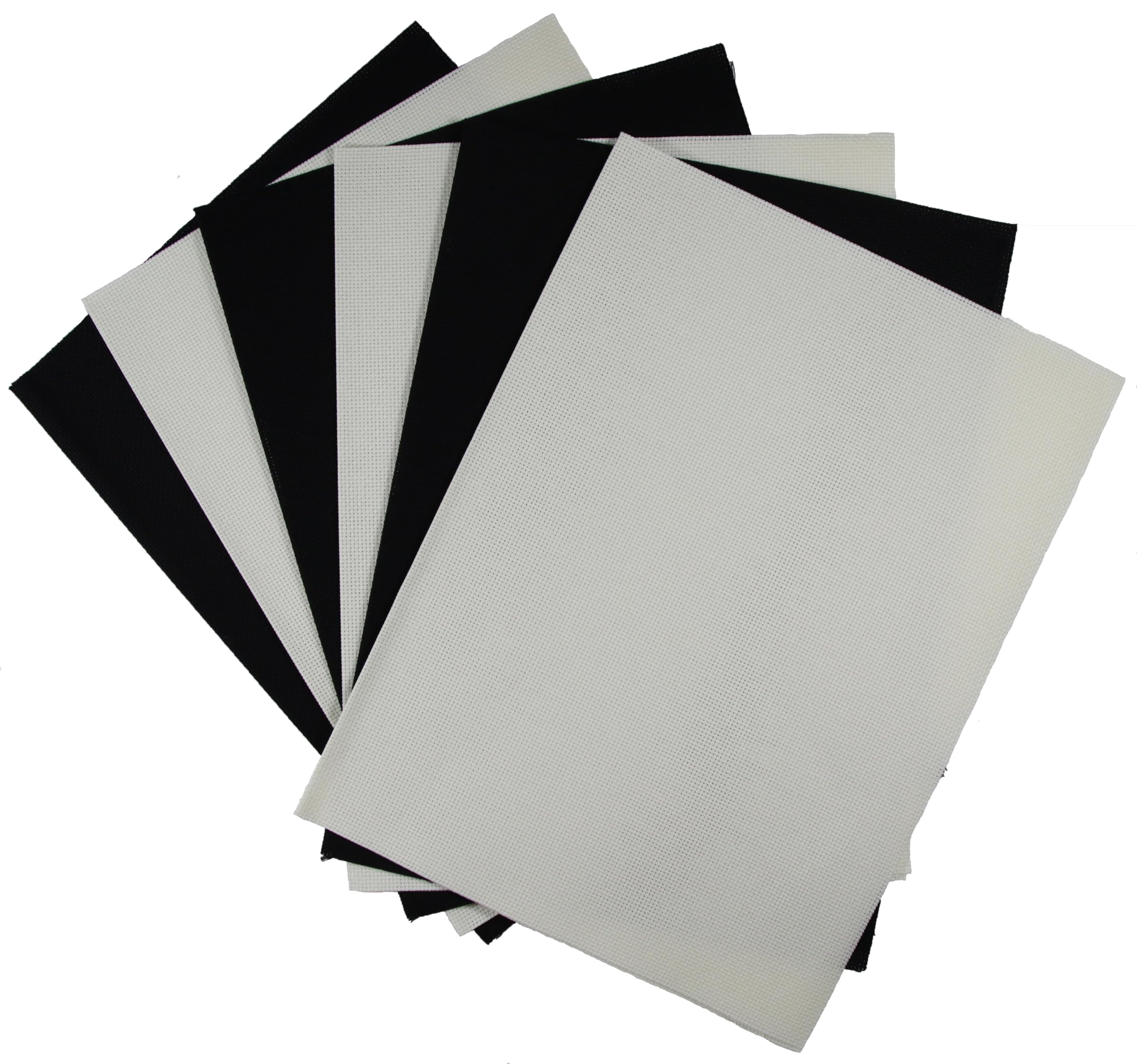 KCS 4/6 pc of 12" x 18"(30cmx45cm) 16CT Counted Cotton Aida Cloth Cross Stitch Fabric (6 pc, Antique White+Black)
