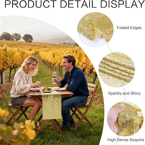 Miniatura 2 de Camino de mesa dorado  Camino de mesa de lentejuelas con purpurina para suministros de fiesta de cumpleaños, 10 unidades, dorado