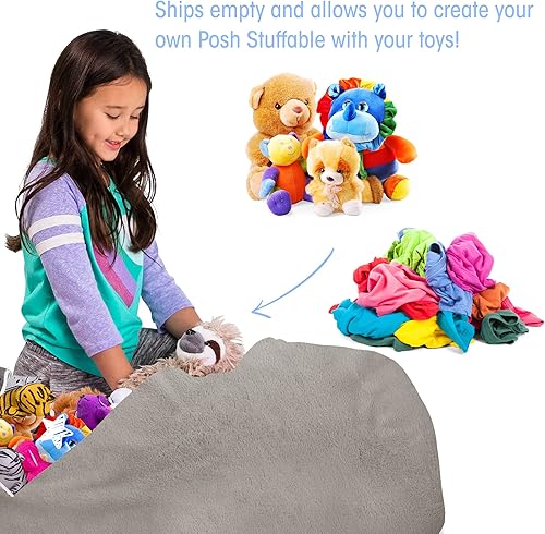 Miniatura 267 de Posh Stuffable - Sillón puff con almacenamiento para niños, contenedor de animales de peluche, organizador de juguetes de niños Lienzo Burbujas Azul