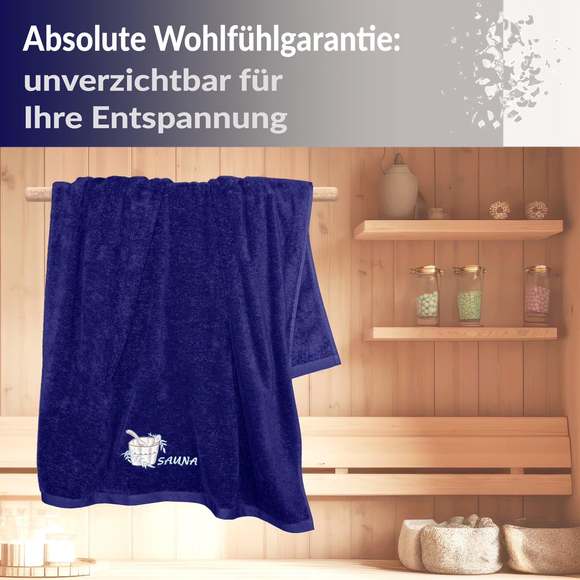Lashuma XXL Saunahandtuch Blau, Lillby Badehandtuch groß 100x200 cm, Saunatuch 100% Baumwolle