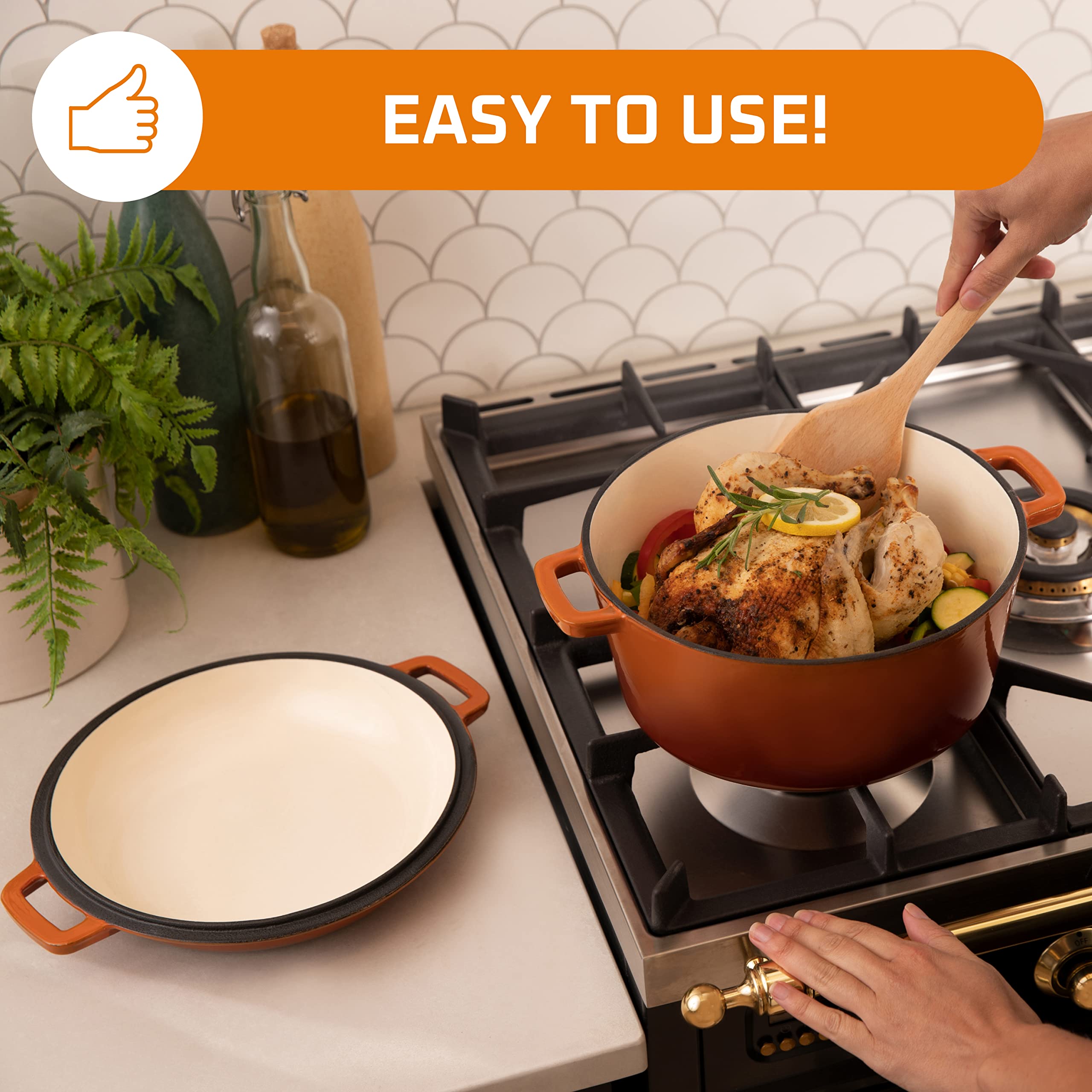 Amazon.co.jp: Bruntmor 2イン1 エナメル鋳鉄ダッチオーブン ハンドル