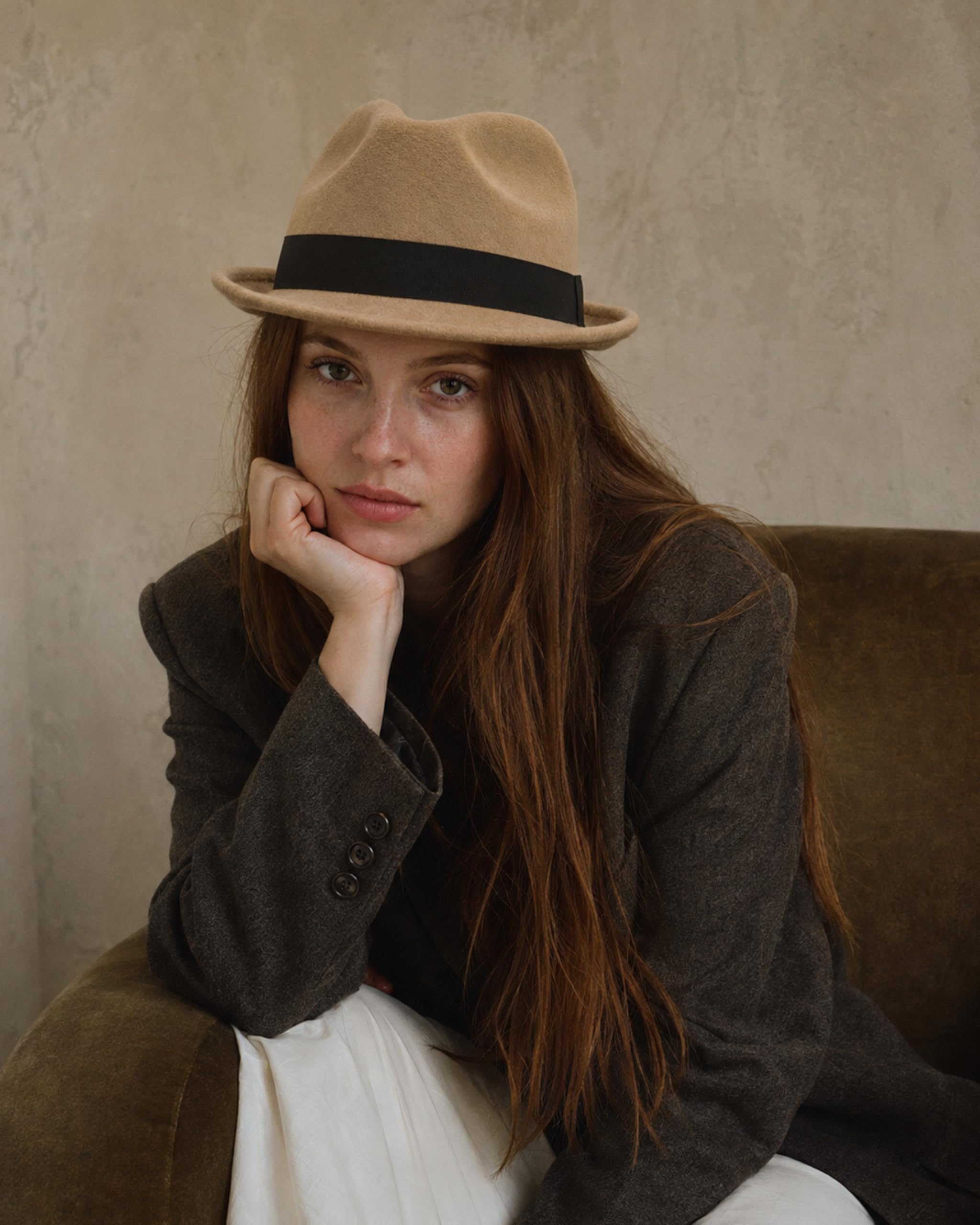 Zylioo L/XL/XXL Trilby Fedora Feltro Cappelli Uomo Big Heads Cappello Jazz | Tesa arrotolata con fibbia per cintura