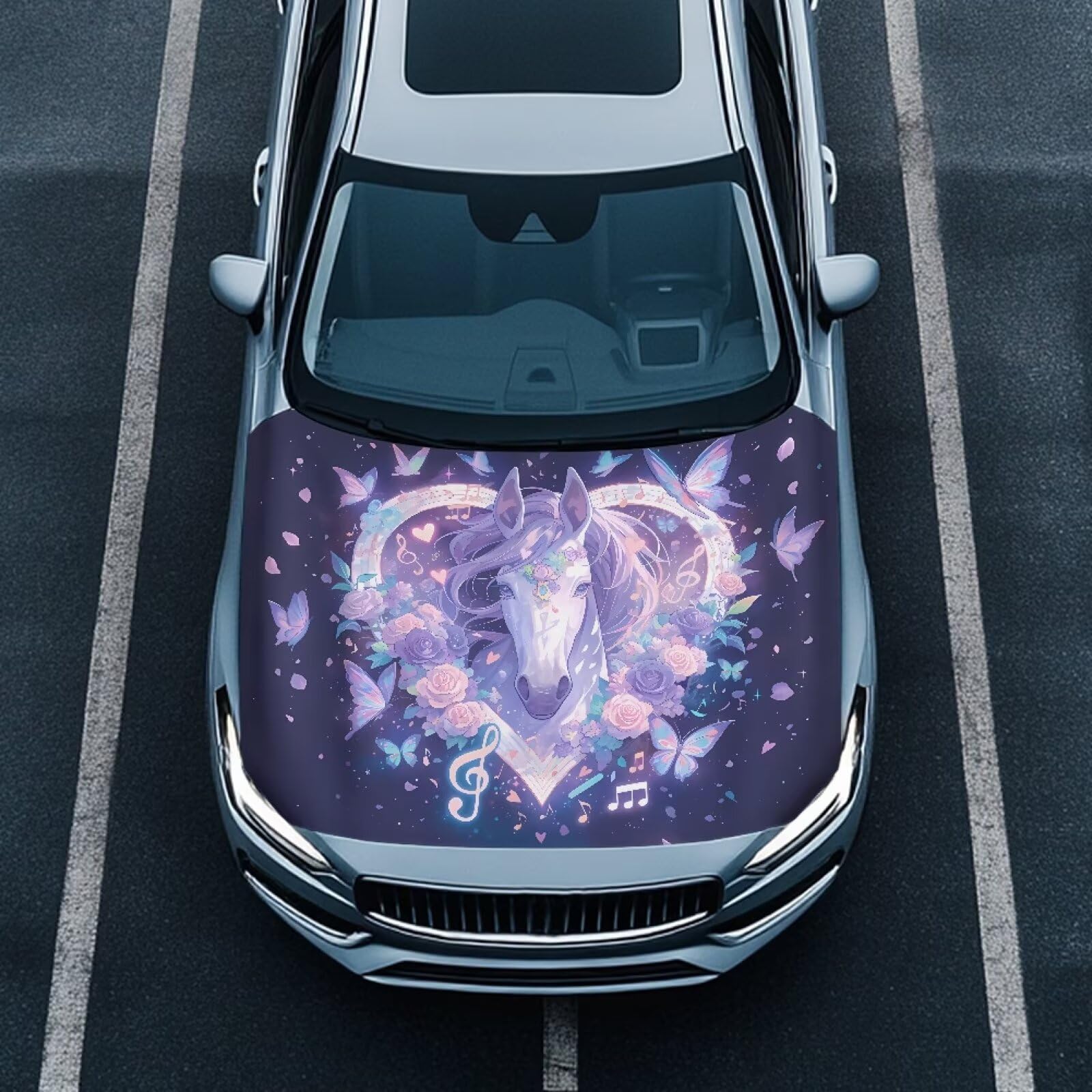 Qiyupavto Beautiful Butterfly Horse Car Hood Cover Protector 59×39 Inch Waterproof Auto Hood Flag All Weather Universal Automotive Exterior