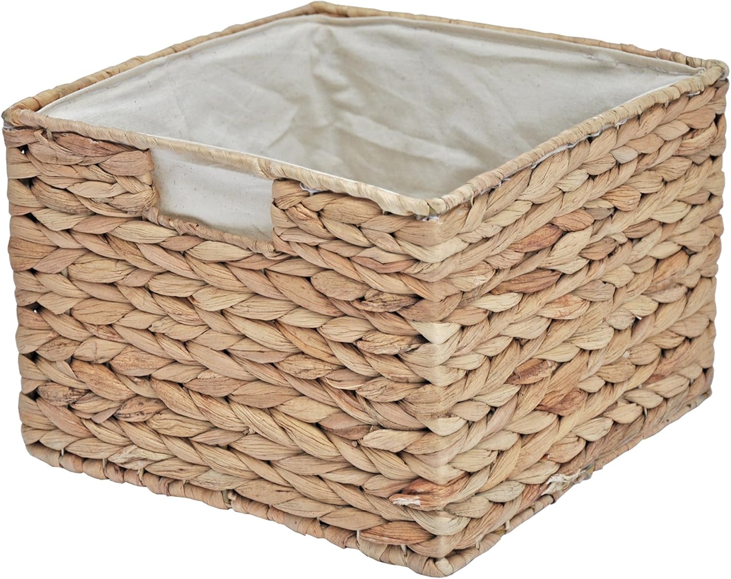 Panier de rangement carré doublé en osier, Jacinthe d’eau, naturel
