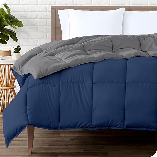 Bare Home Extra Long Comforter - Reversible Colors - Goose Down Alternative - Ultra-Soft - Premium 1800 Series - All Season Warmth - Bedding Comforter (Twin/Twin XL, Dark Blue/Grey)