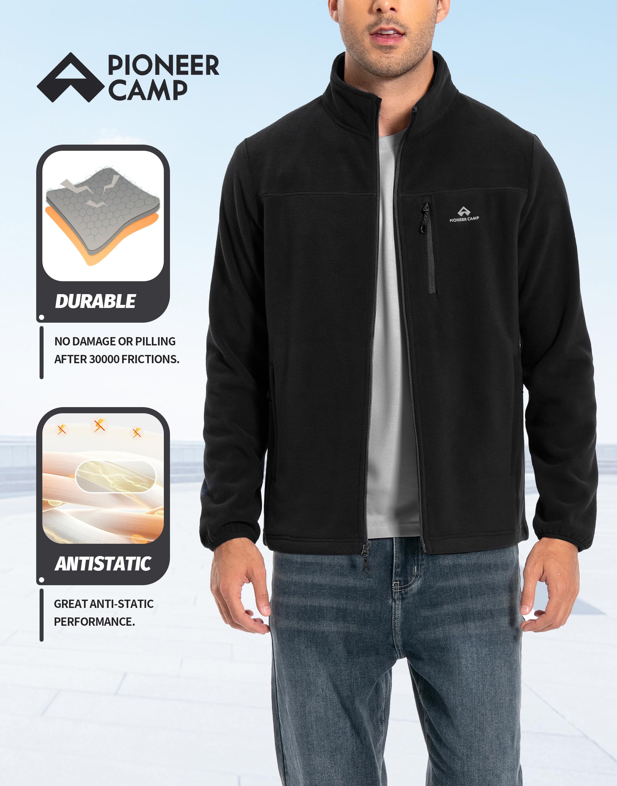 Pioneer Camp Giacca in pile da uomo Full Zip Outdoor Polar, leggera, antivento, con chiusura lampo