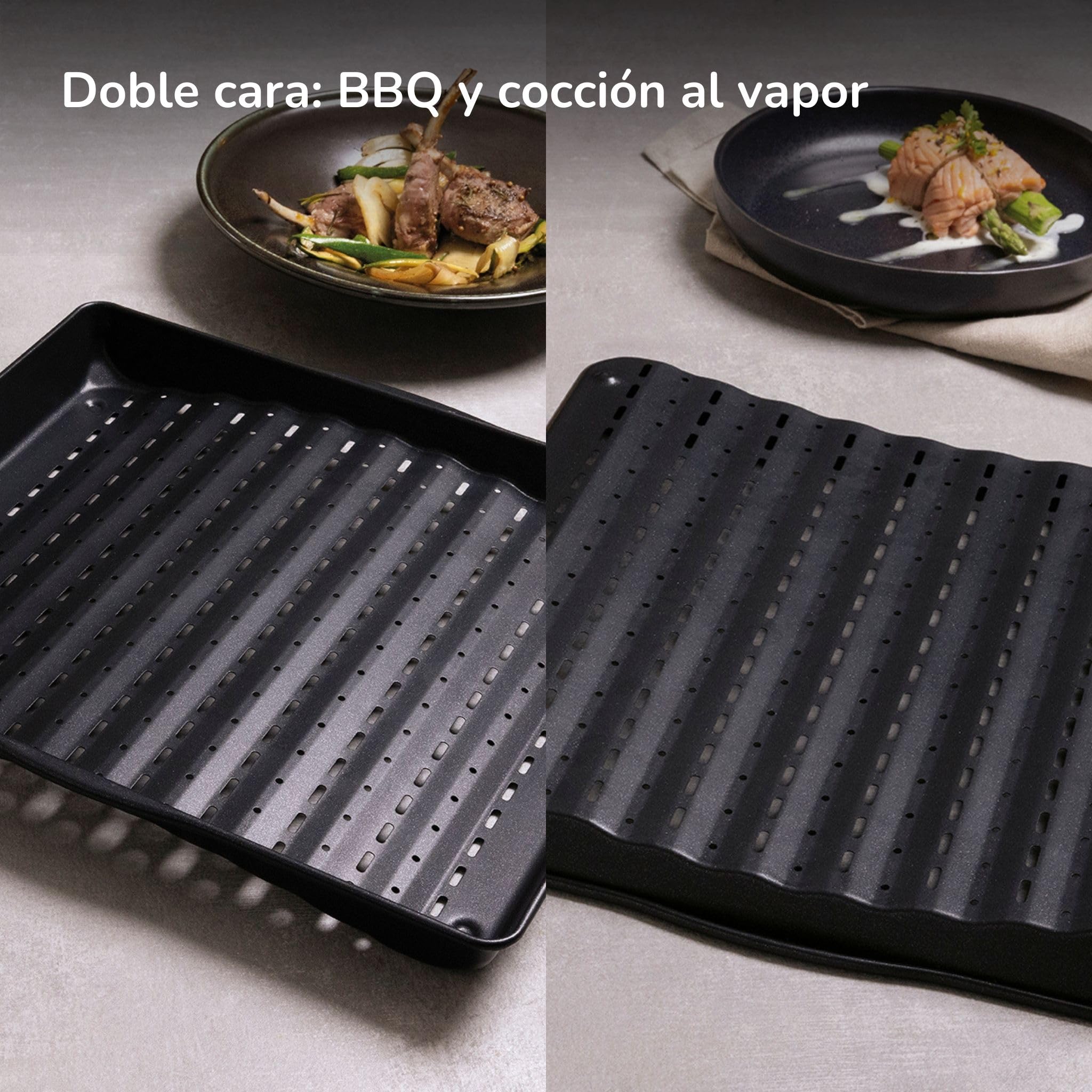 Bandeja Haier 2 en 1 para hornos: versátil bandeja para barbacoa y cocción al vapor con diseño cóncavo/convexo único, amplía tus posibilidades de cocción, 320 x 376 mm