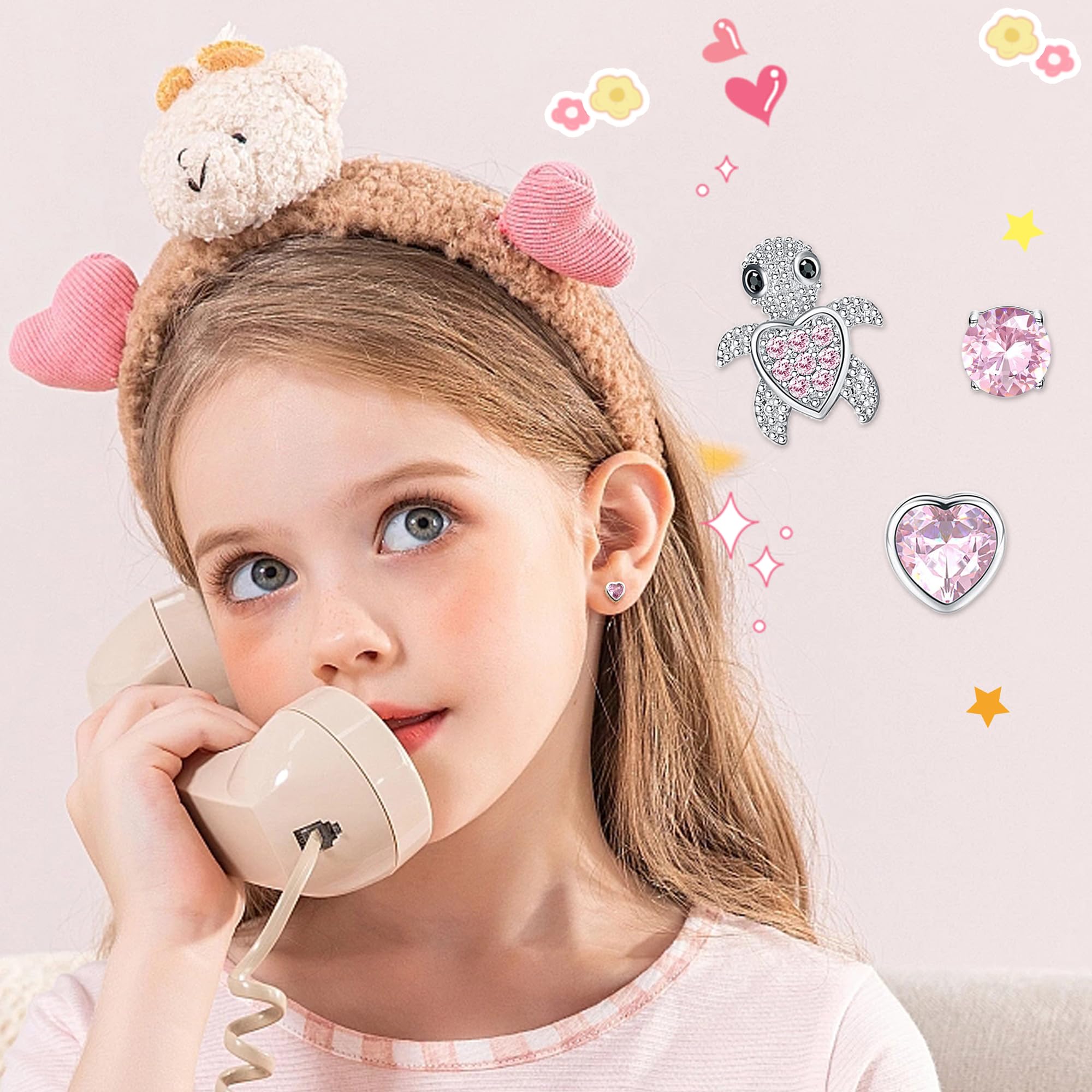 MILACOLATO 6Paires Boucles d'Oreilles Enfant Fille Femme Acier Inoxydable, Hypoallergéniques CZ Cartilage Clou Oreille Lot, Rose Zirconium Boule Coeur Fleur Vissé Dos Tragus Boucle d'Oreille Bijoux