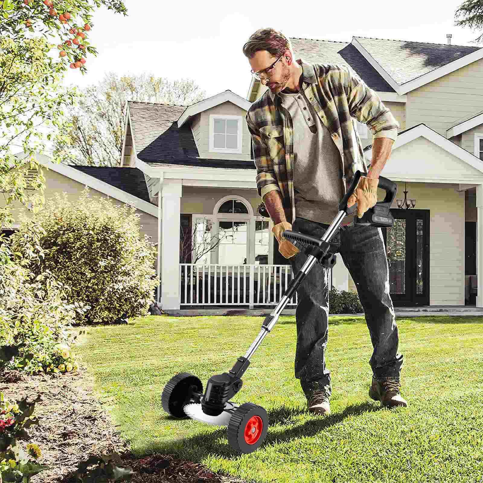 Corte con borde inalámbrico con 2 baterías de 1500 mAh, 650 W | Cabeza giratoria 90 °, mango ajustable 90 – 135 cm, desenrollador de batería para jardín y césped fácil