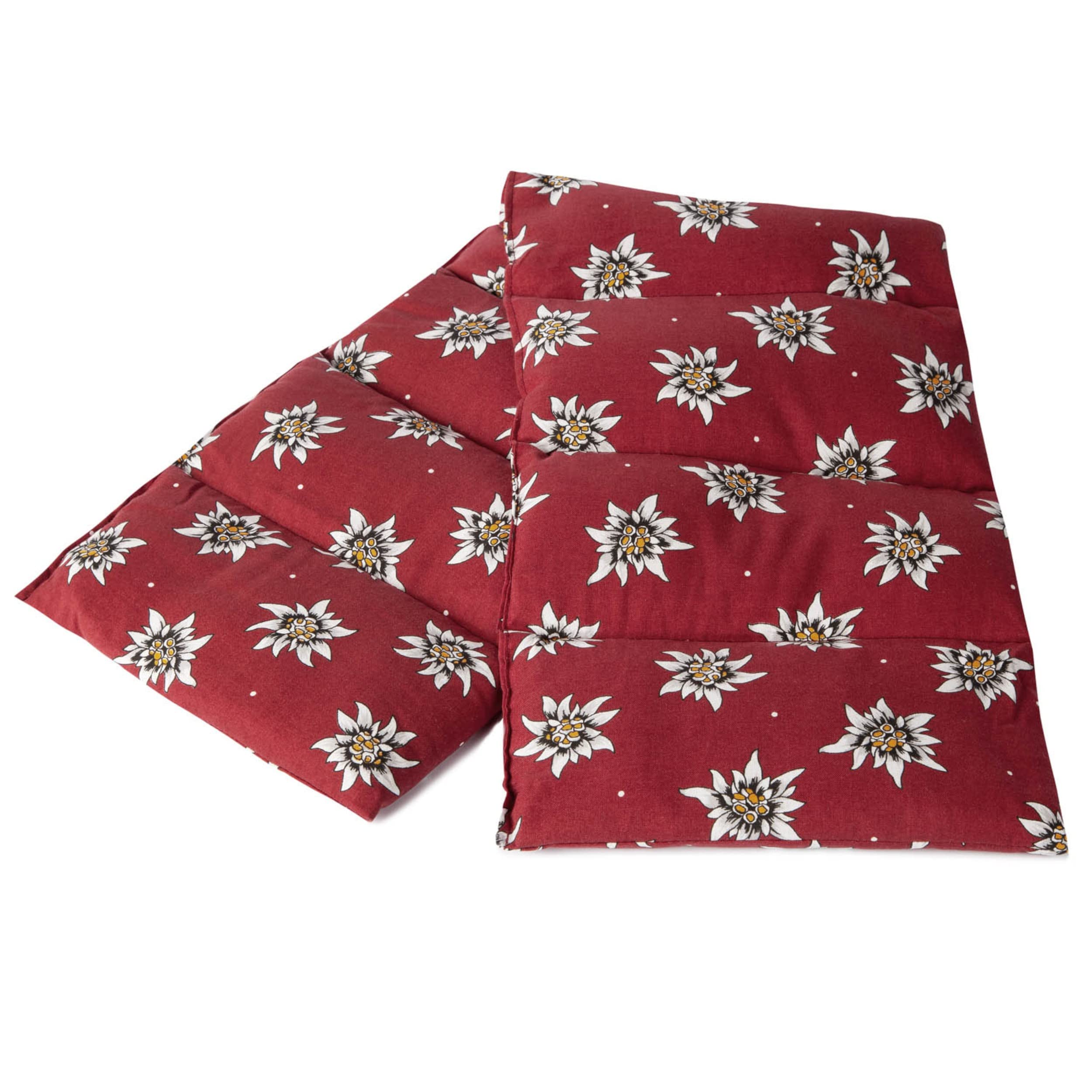 Cojín térmico de huesos de cereza 75 x 20 cm, 8 cámaras, diseño de flor Edelweiss