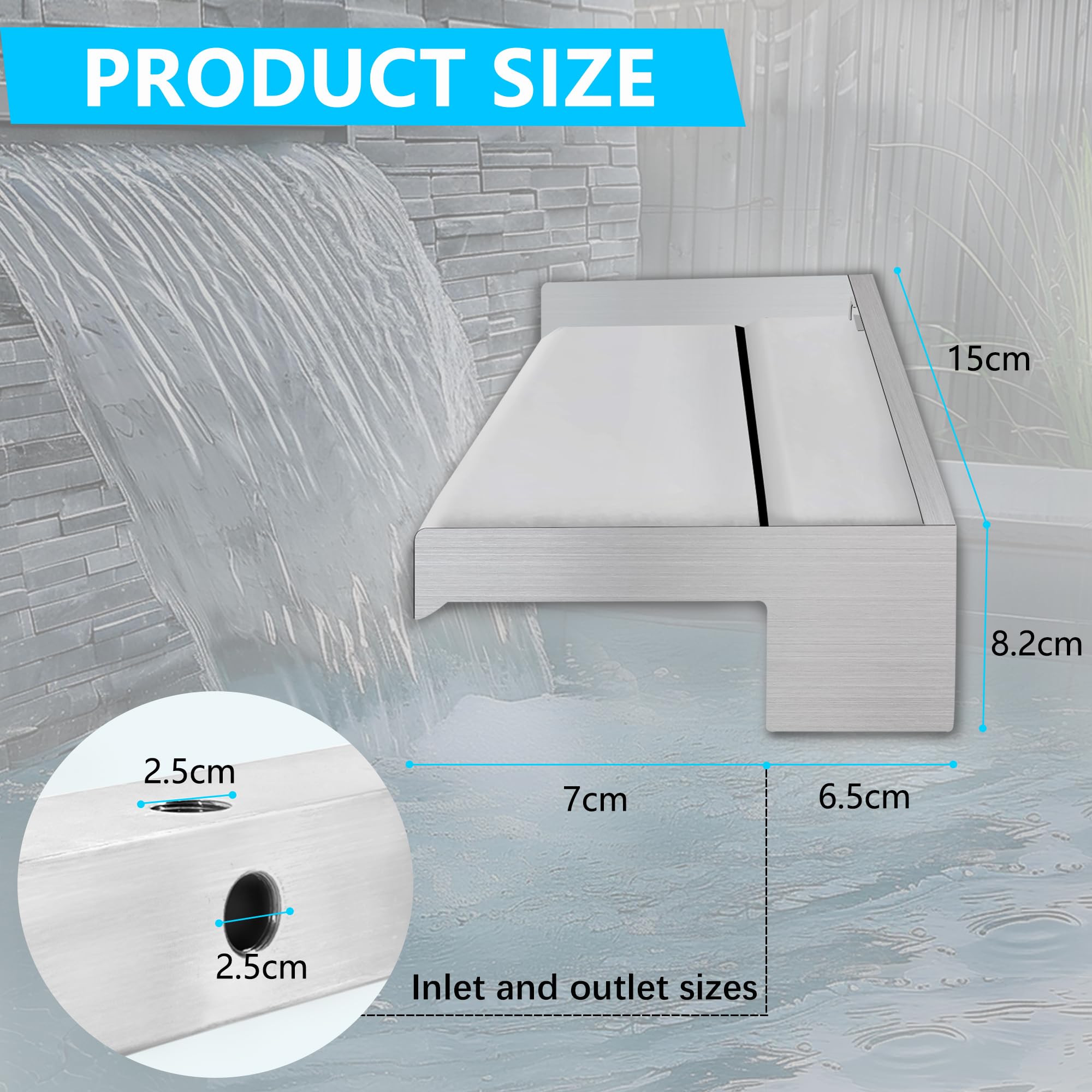 Gargouille en acier inoxydable avec large plate-forme fluide, convient pour les étangs de jardin, les terrasses, les piscines et les caractéristiques d'eau (15 cm)