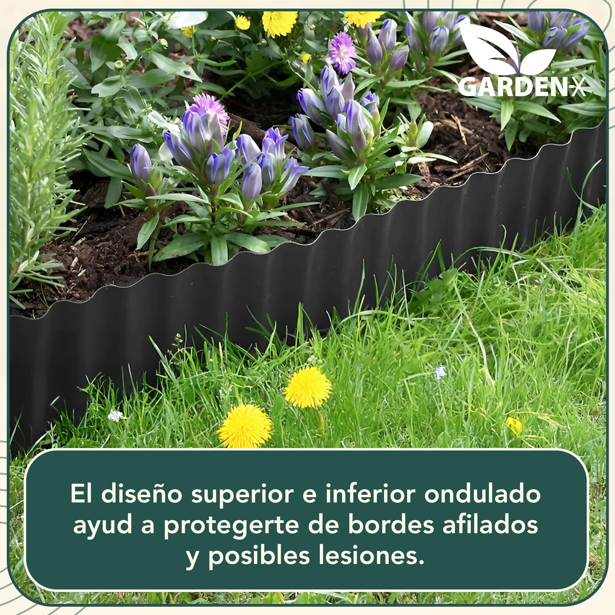 GARDENIX Borde de Cama Corrugado Borde de Flores Borde de césped Borde de Cama Plástico Longitud 9m, Altura 20cm, Marrón