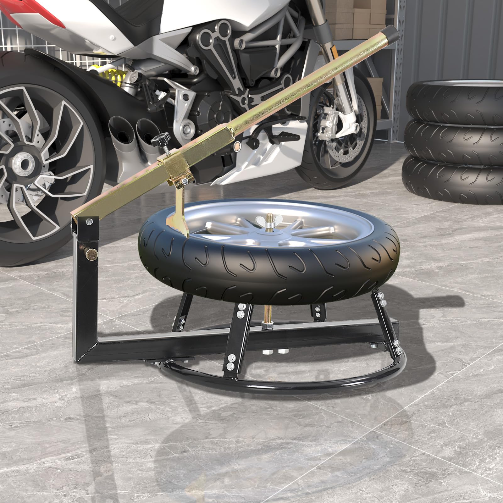 Smontagomme Moto Compatto 16-21 Pollici con Leva da 74 Cm, Smontagomme Manuale in Acciaio con Protezioni Cerchi per Auto, Moto Ed E-Bike in Garage