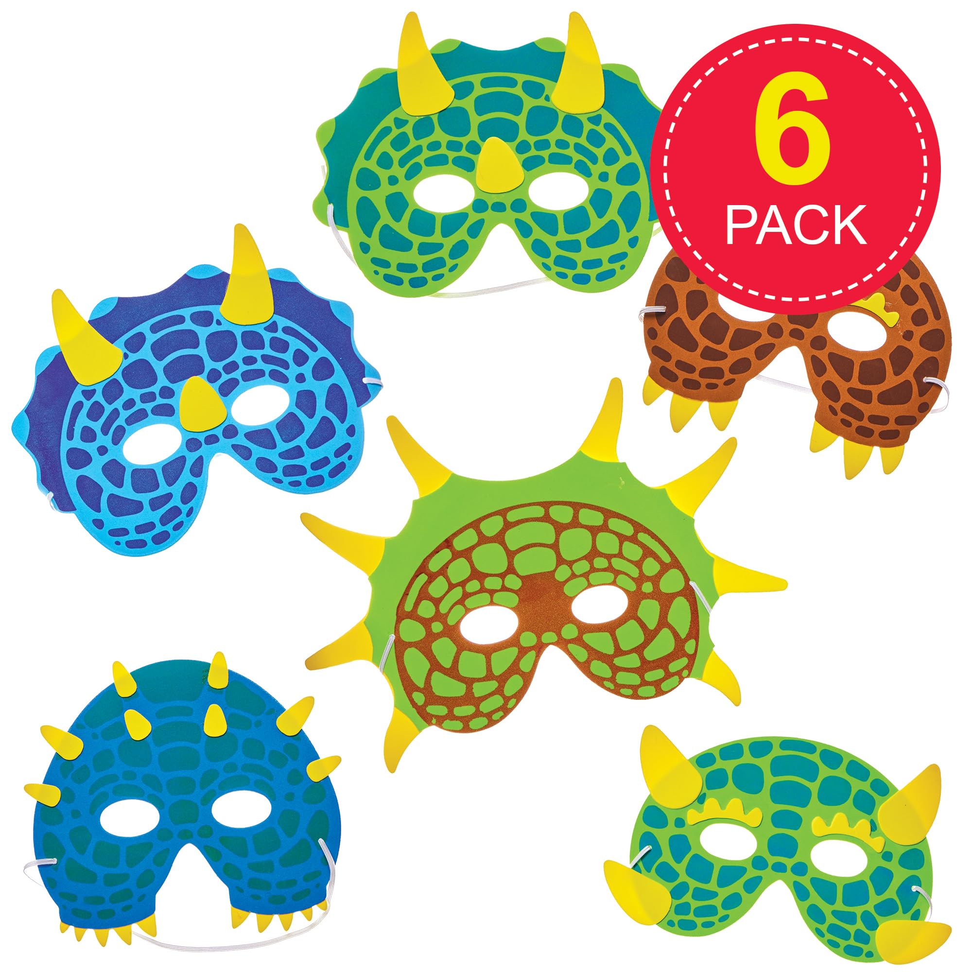 Baker Ross FN145 Dinosaur Foam Masks - Pack of 6, DIY Costume Kits for Kids Pretend Play Accessories, Multicolour, 23cm x 25cm x 2.5cm - Image 2