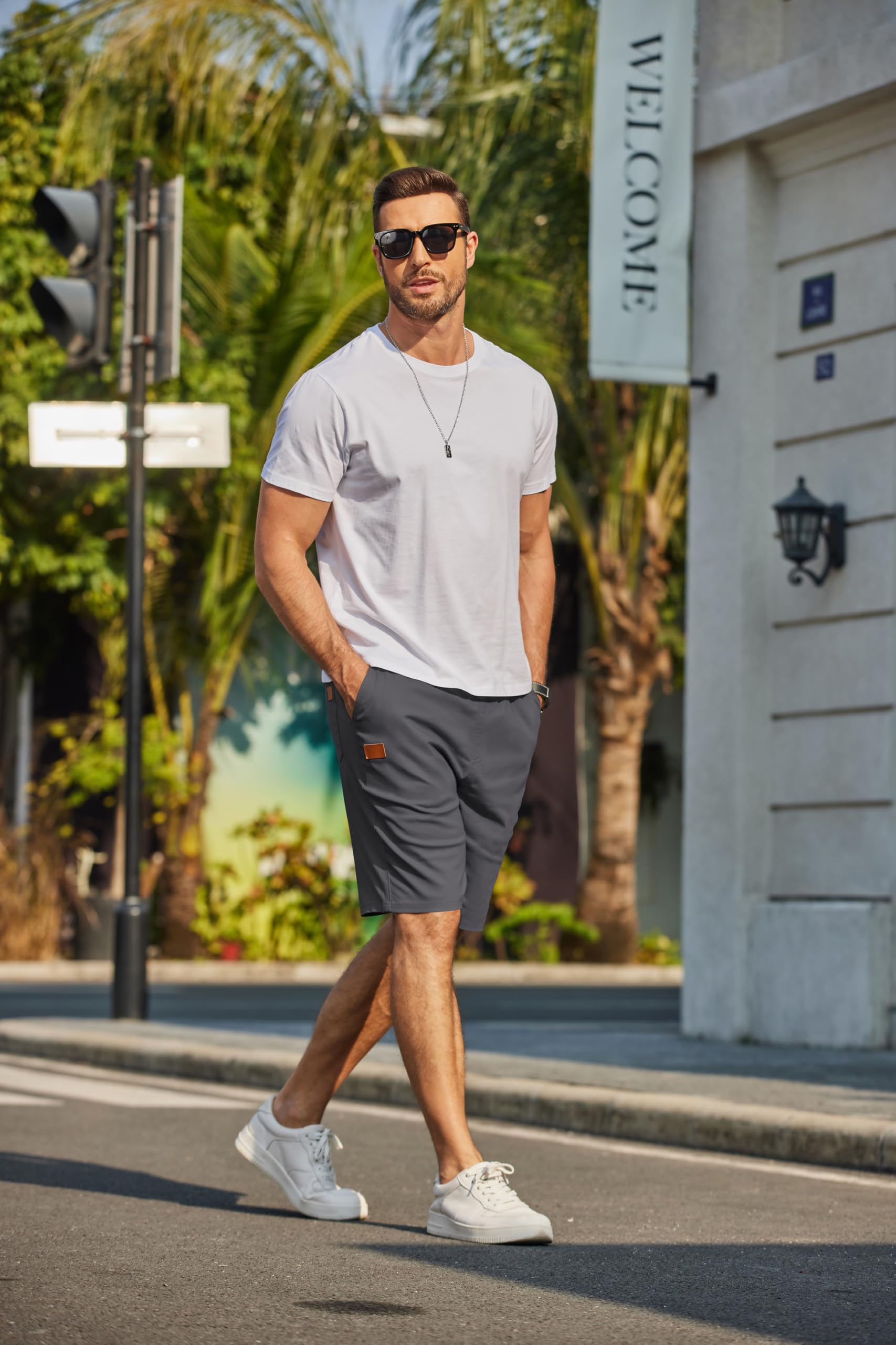 COOFANDY Kurze Hosen Herren Sommer Chino Shorts Mit Gummizug Sweatshorts Baumwolle Mit 3 Taschen - 3